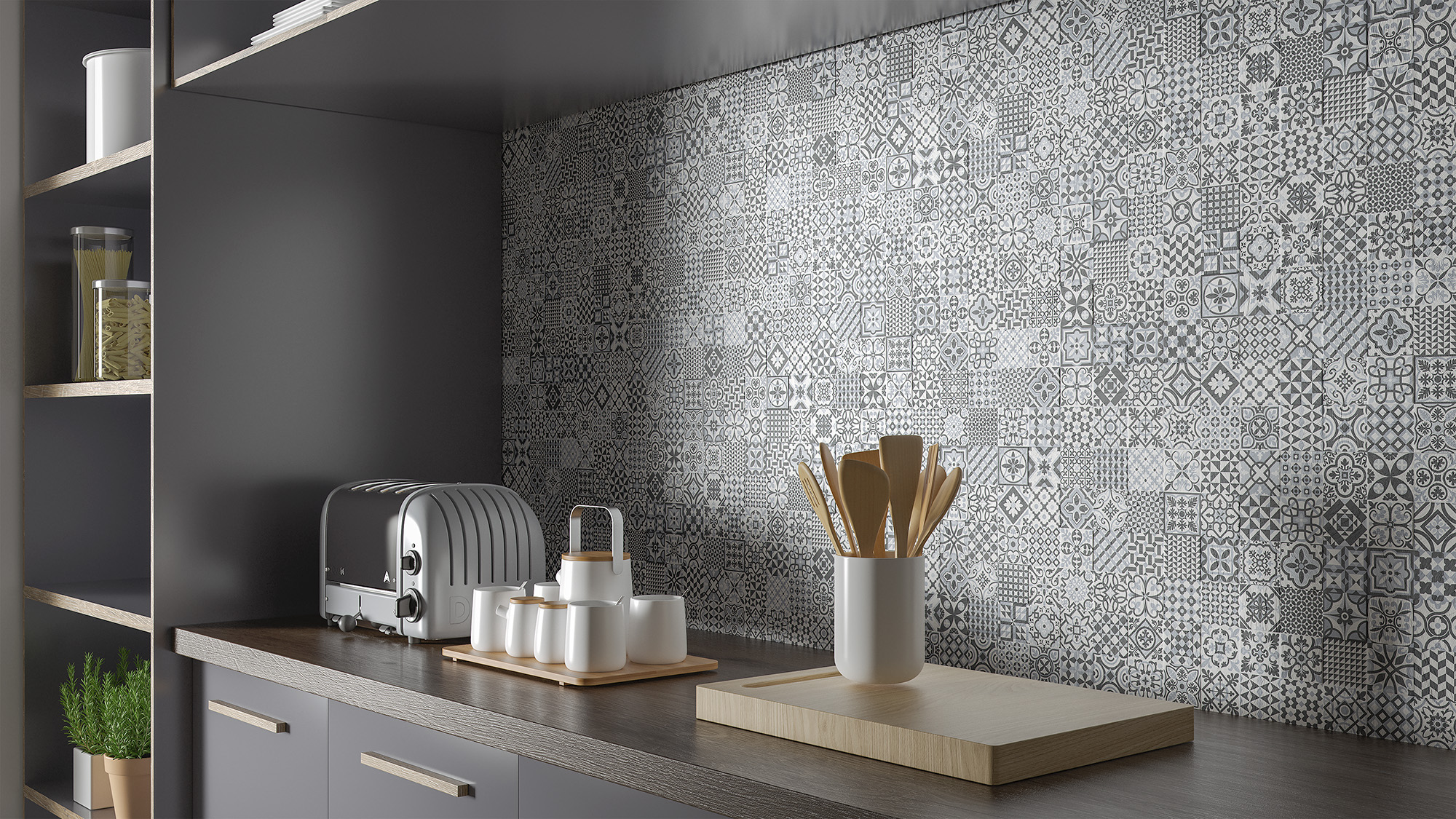 Azulejo porcelánico heritage efecto hidráulico decorado black 32x62.5 cm