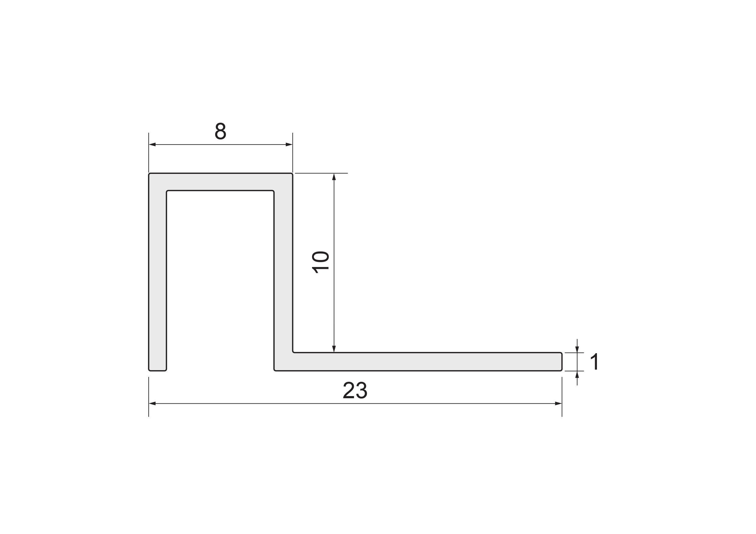 Profilo angolare esterno quadrato in alluminio elettrolucidato argento lucido Sp 10mm x L 1 cm x L 2.5 m - 6