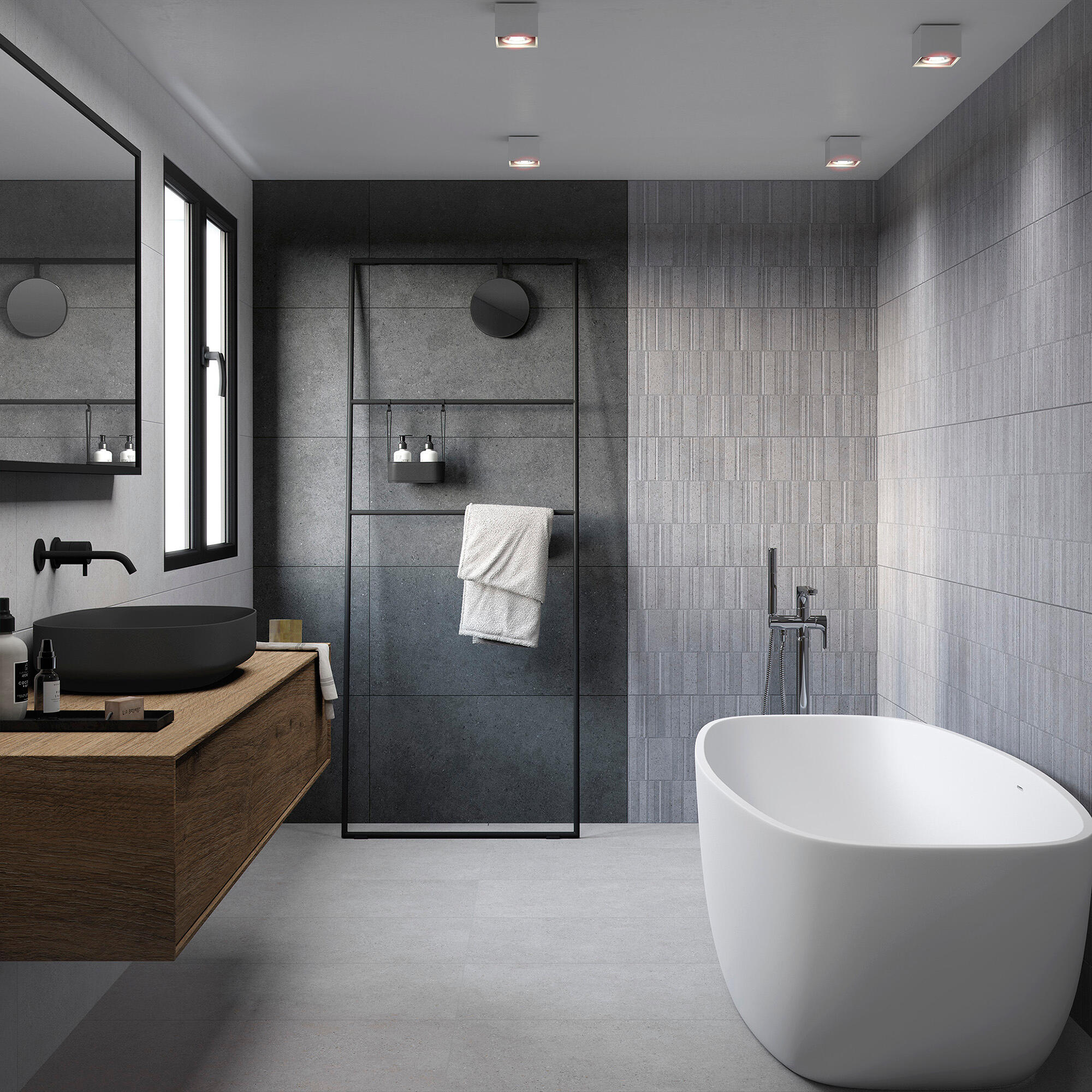 Suelo/azulejo porcelánico sassi efecto cemento antracita 32x62.5 cm c1