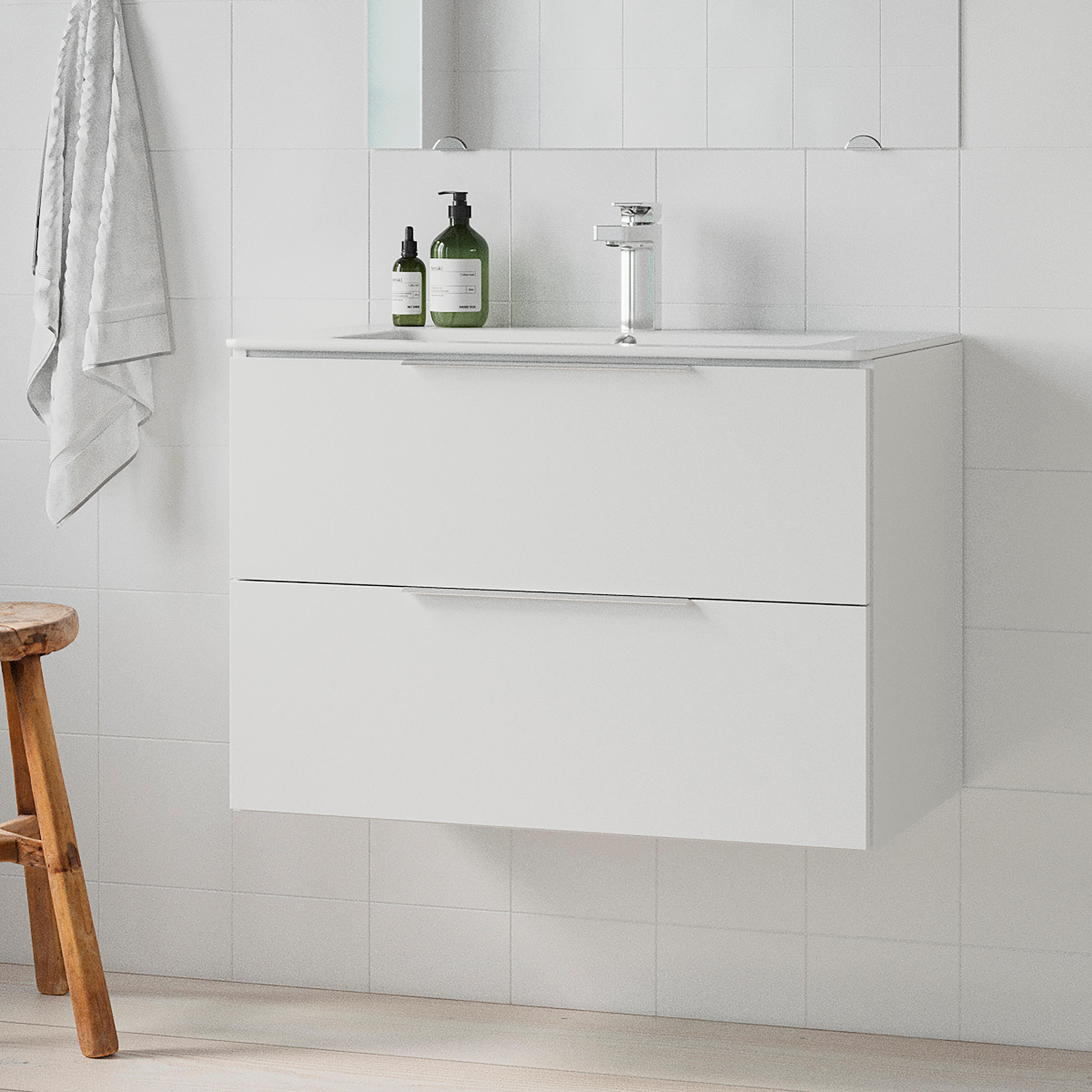 Lavabo a incasso rettangolare vasca centrale Essential L 81 x H 16 x P 46 cm in ceramica bianco lucido - 6