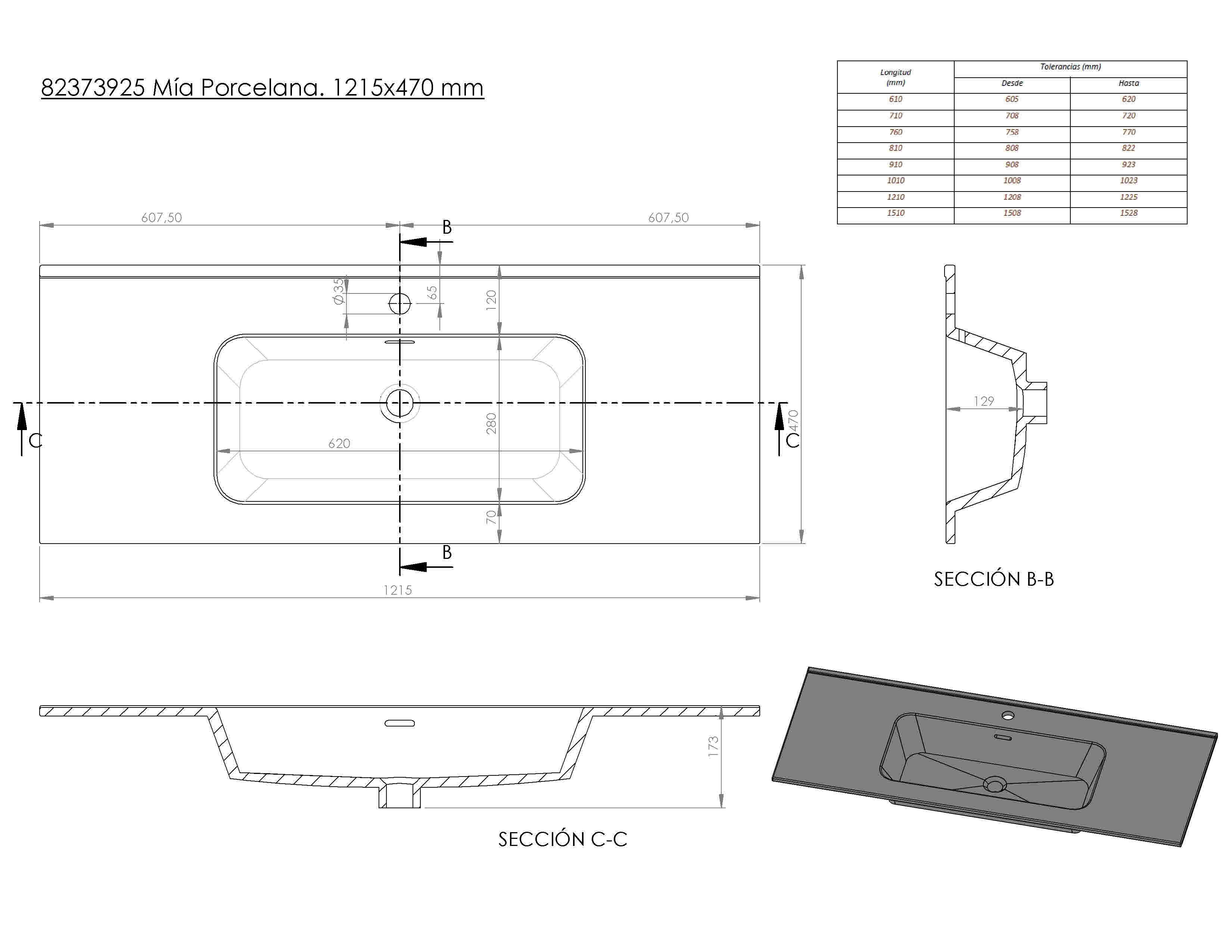 Lavatório de encastrar 121x15x46 cm branco Basins Mia - 4