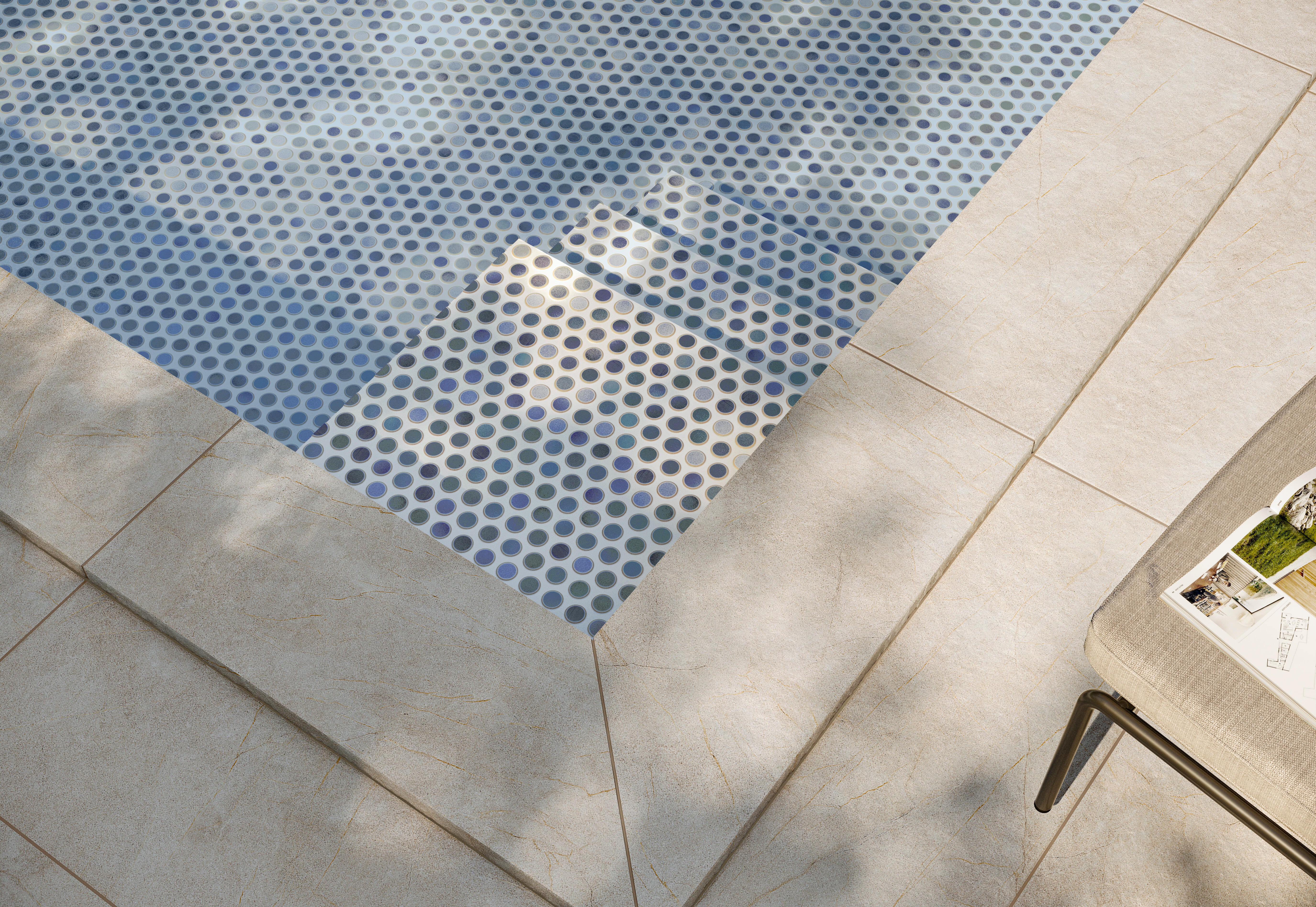 Suelo/azulejo piscina porcelánico dakhla efecto mosaico azure circle 30.9x30.9 cm c2