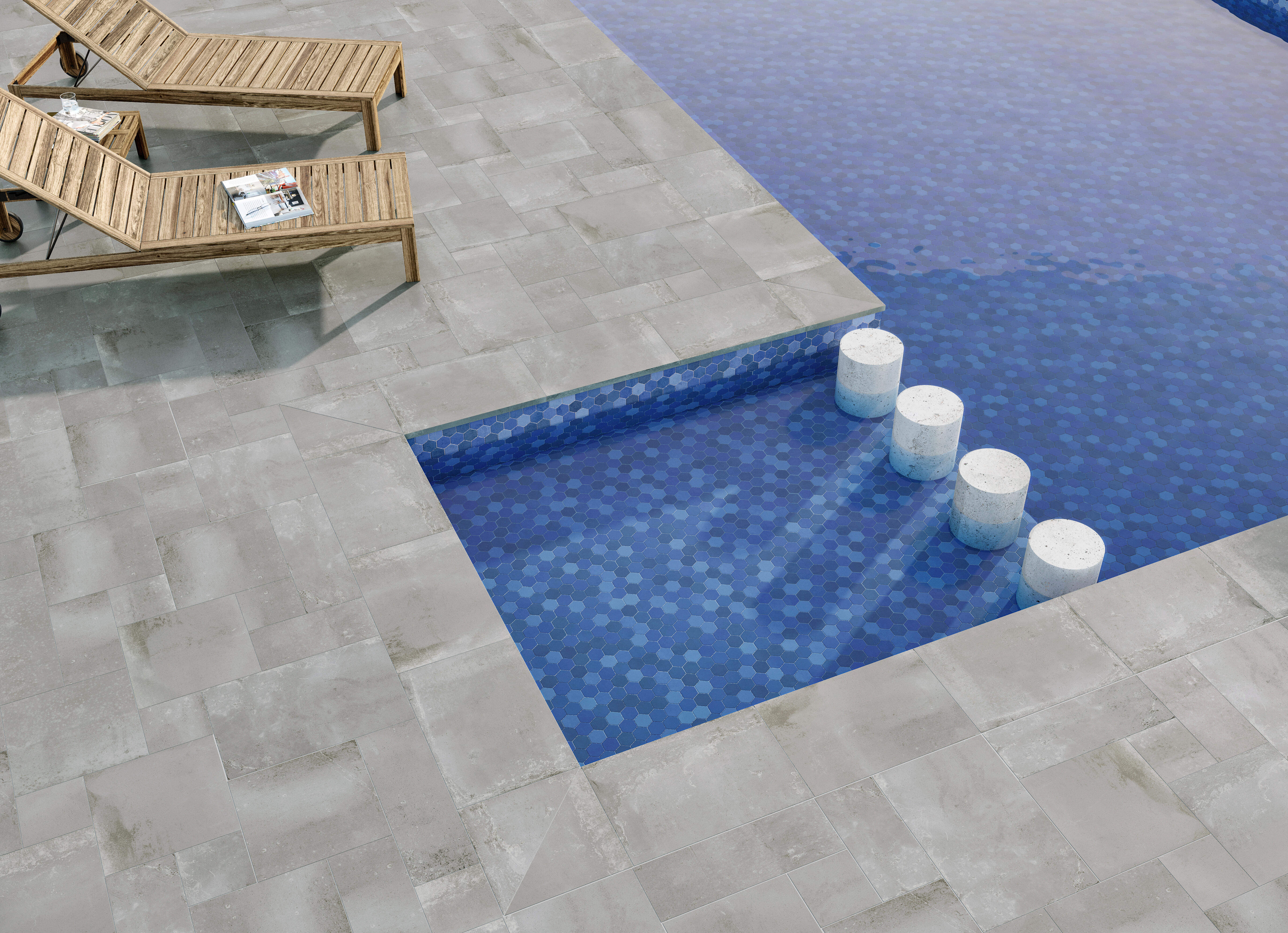 Azulejo porcelánico hex efecto mosaico aguamarina 26.5x51 cm