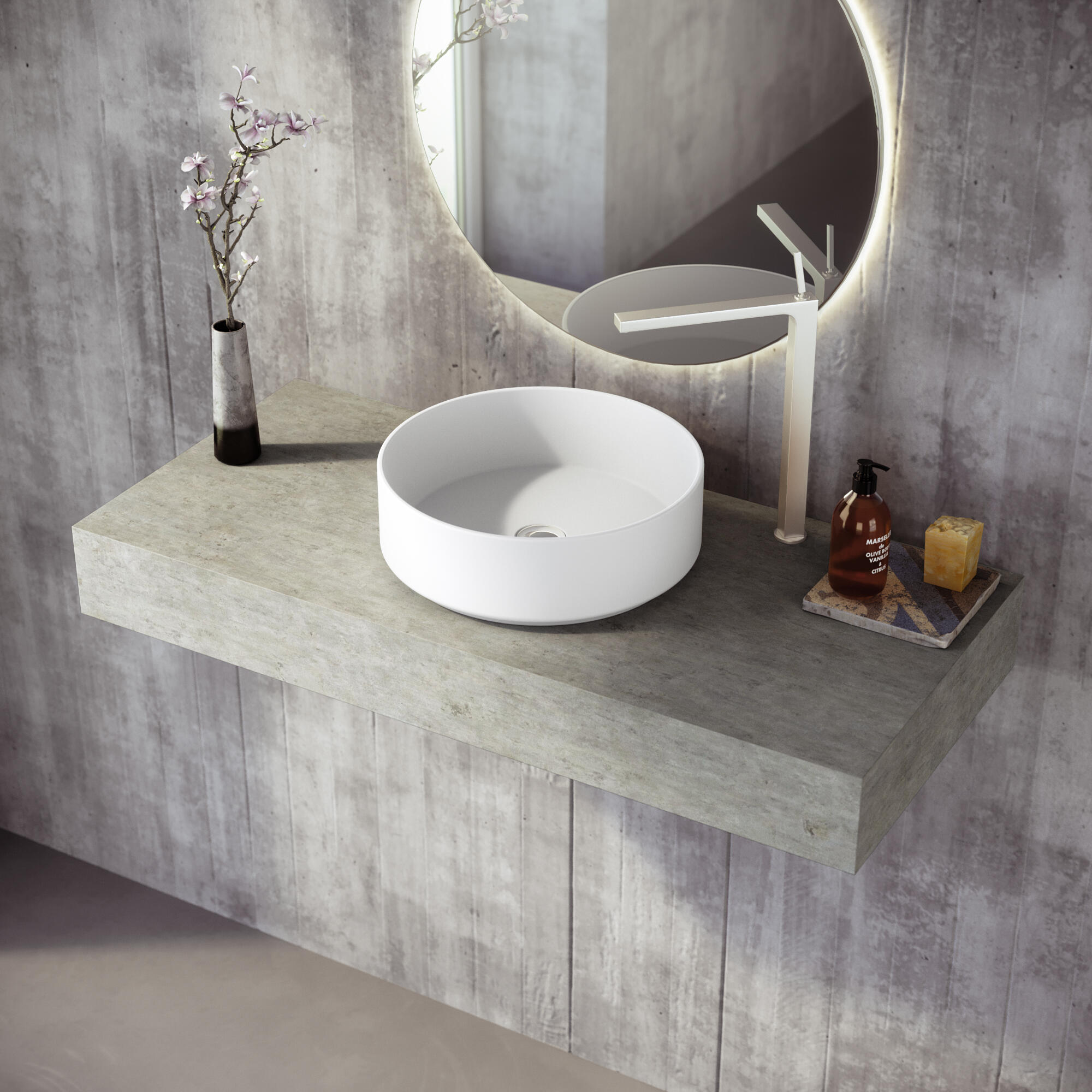 Lavabo da appoggio SENSEA tondo in ceramica bianco opaco piletta non inclusa - 8