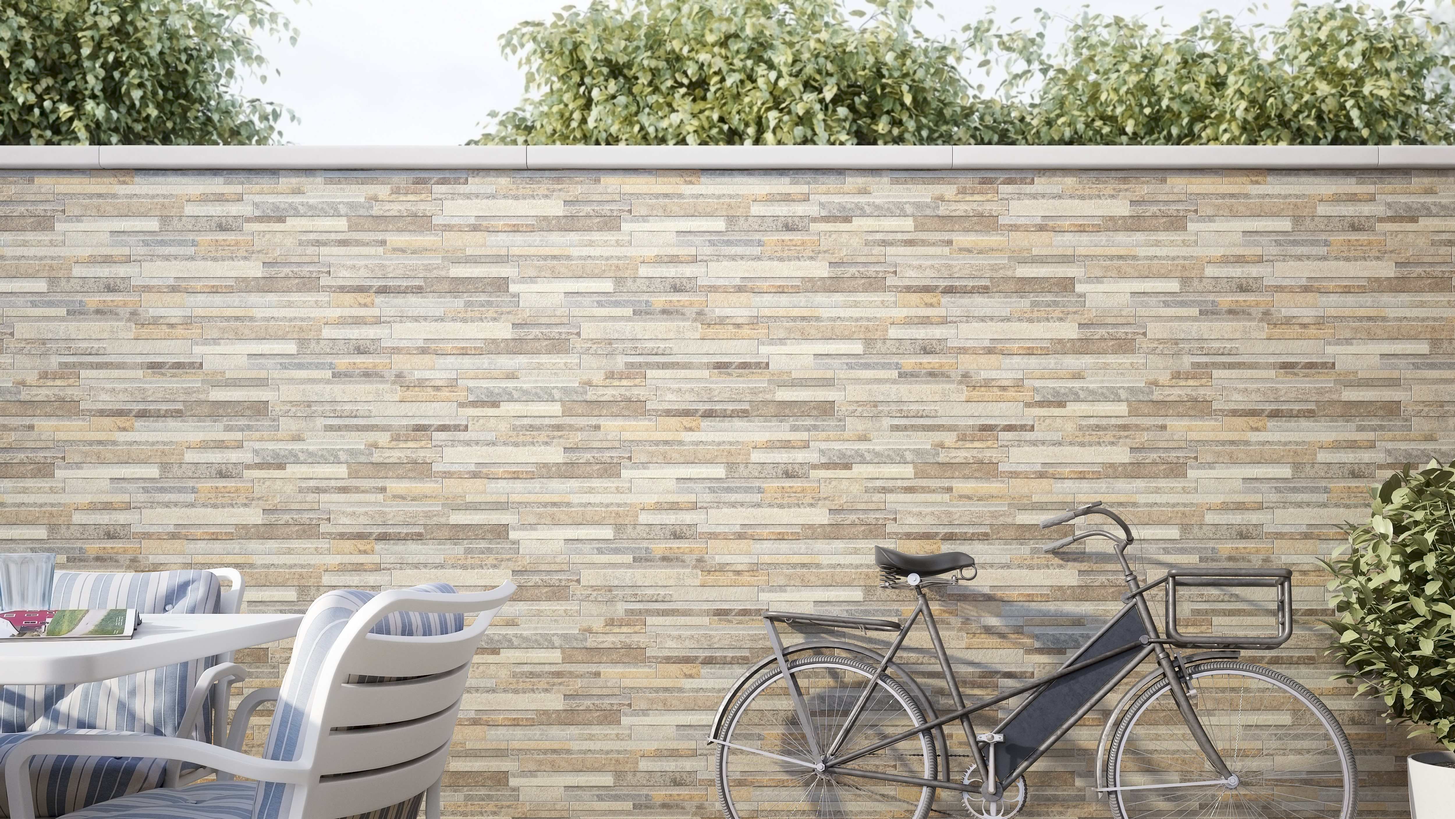 Azulejo porcelánico azteca efecto empedrado ocre 17x52 cm