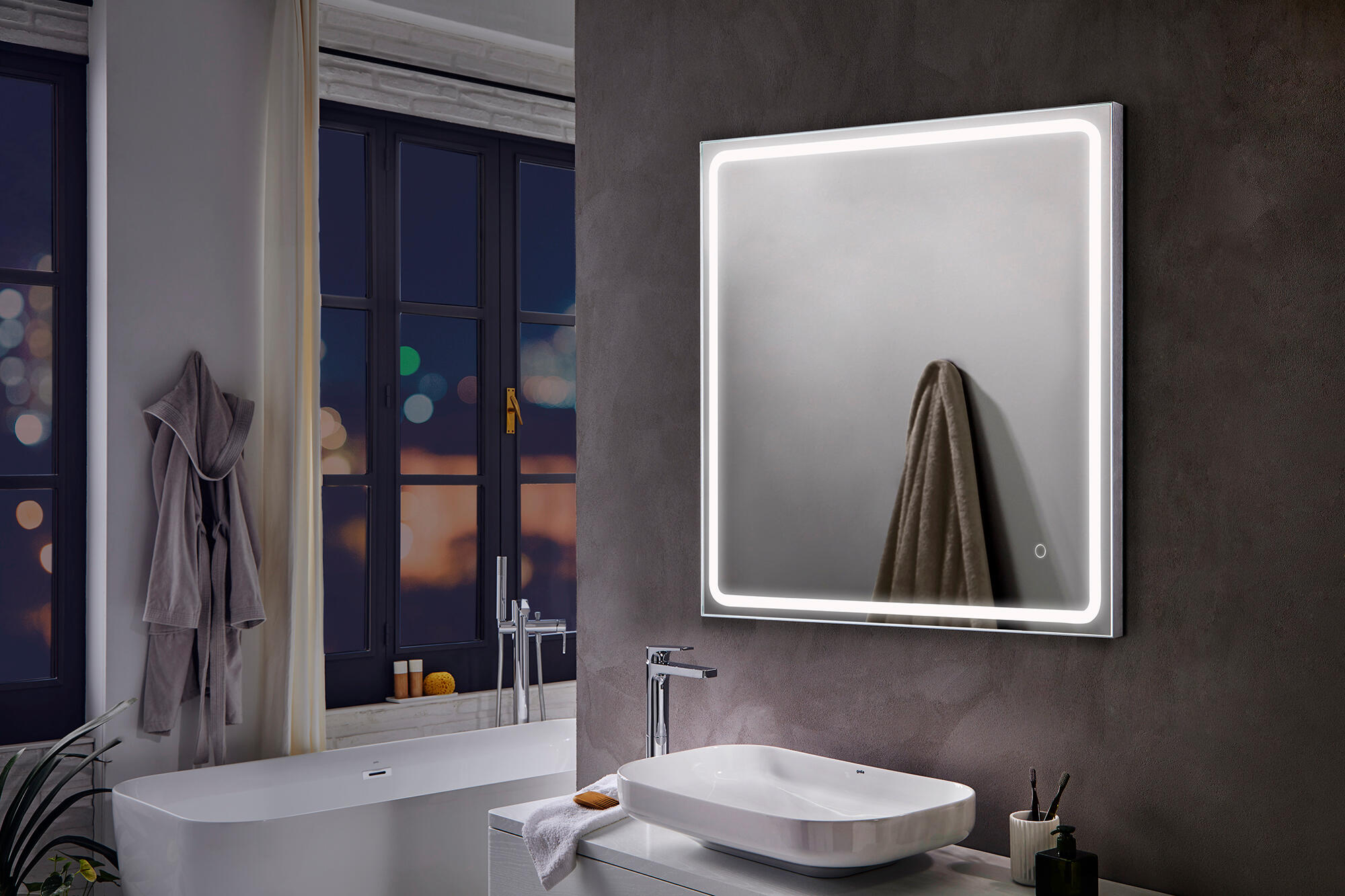 Espejo de baño con luz LED Mia cuadrado, táctil 80x80cm - 5