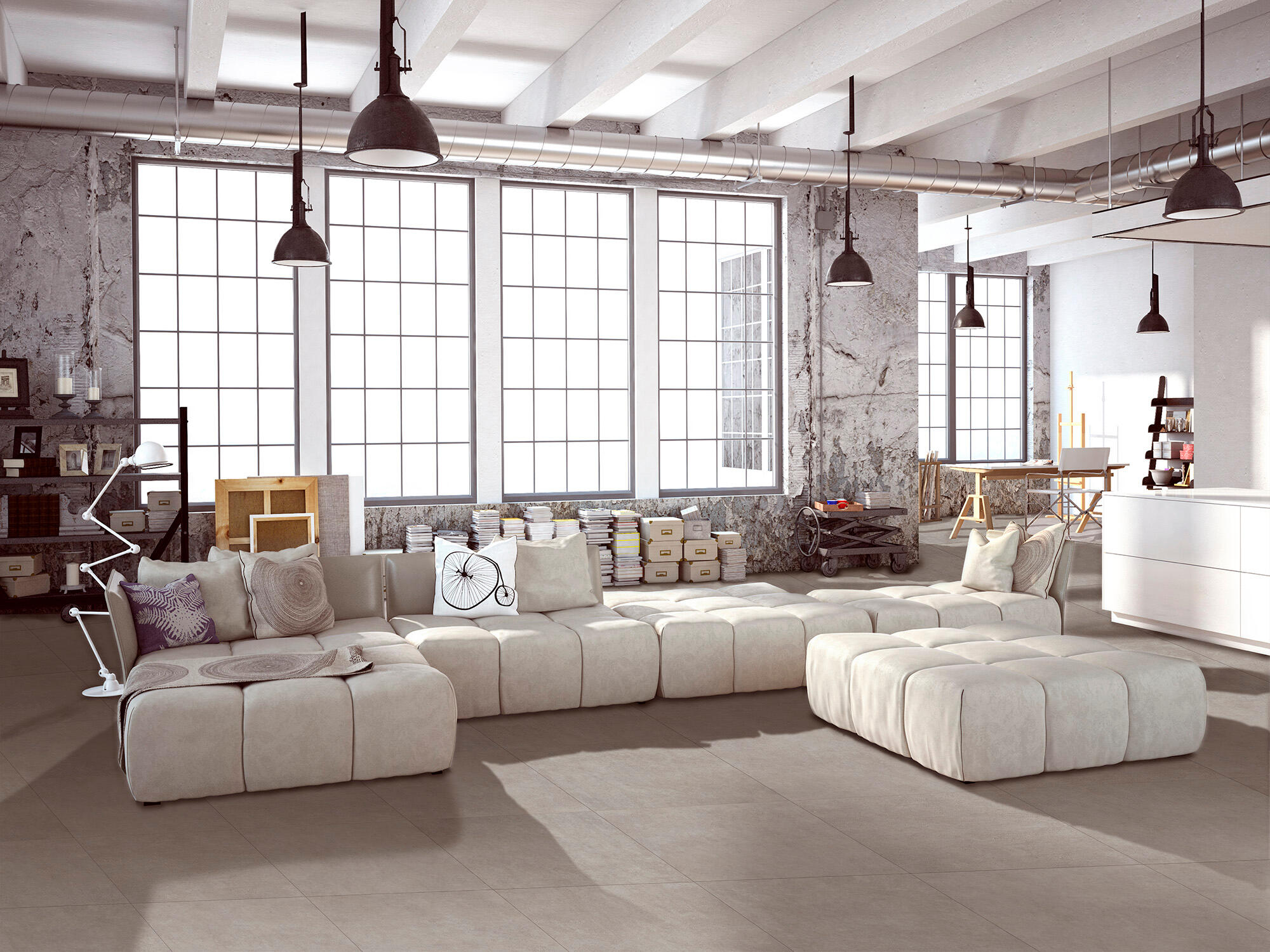 Suelo cerámico eastbourne efecto cemento arena 40.8x66.2 cm c1