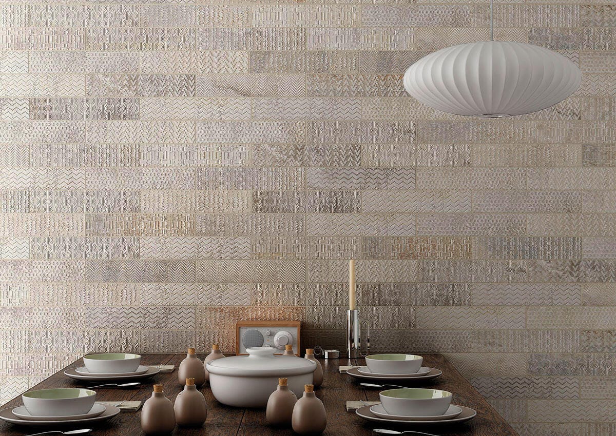 Azulejo porcelánico Brickbold efecto piedra deco ocre 33.15x33.15 cm ...