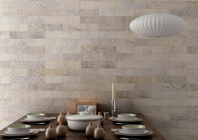 Azulejo porcelánico Brickbold efecto piedra deco ocre 33.15x33.15 cm ...