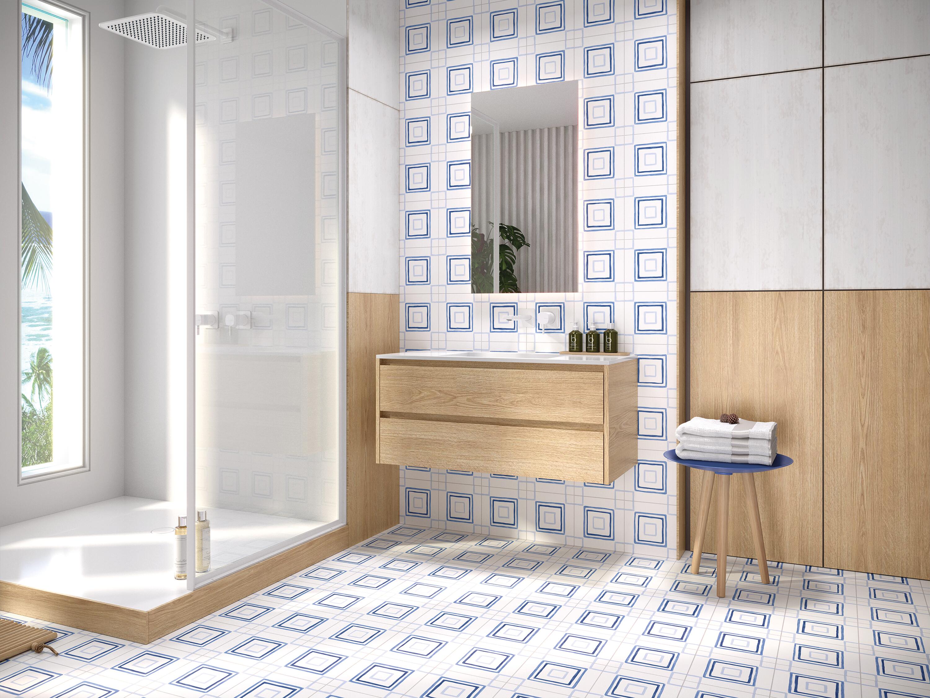 Suelo/azulejo porcelánico styles-laguna efecto hidráulico blanco 45x45 cm c1