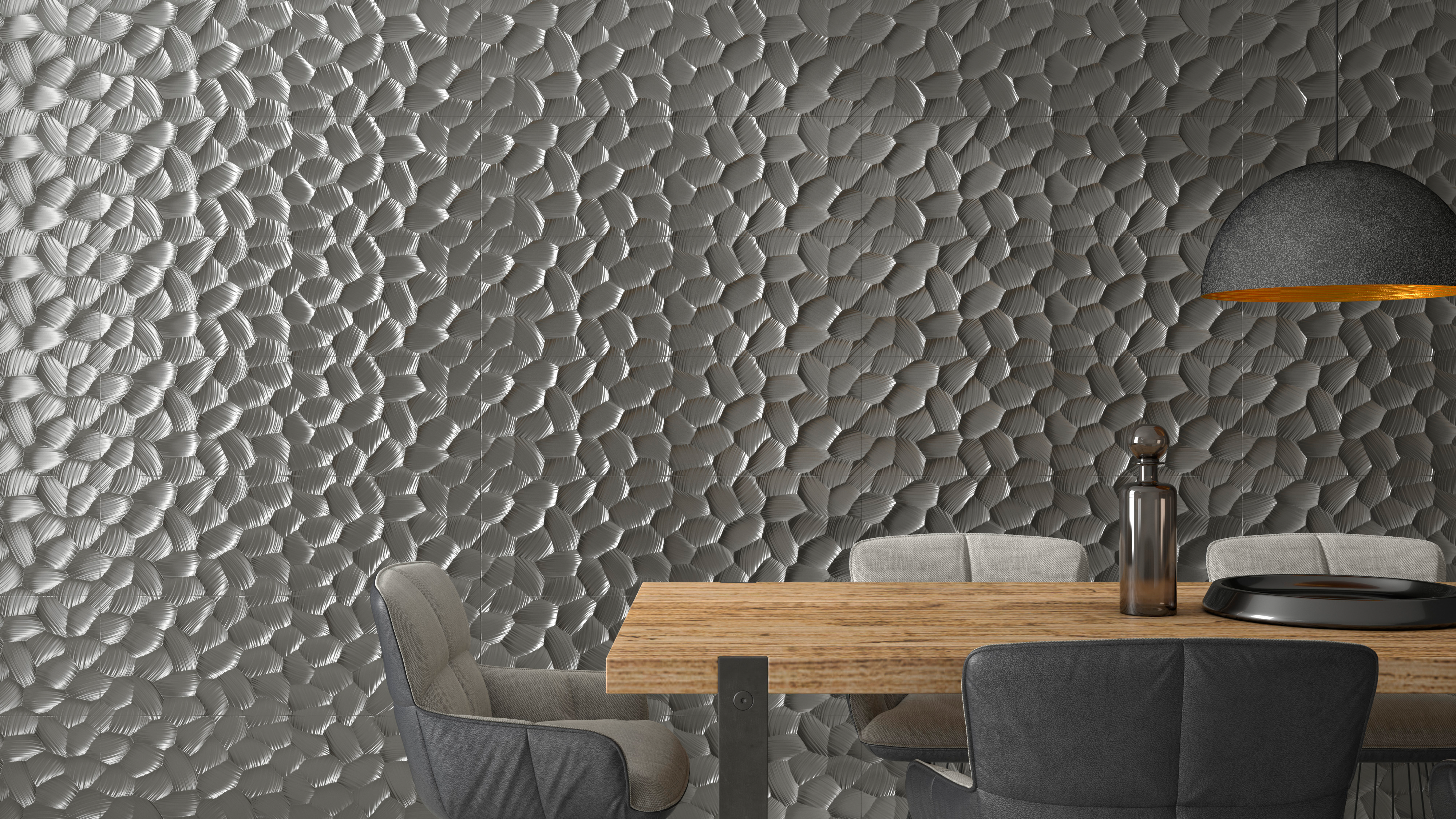 Azulejo cerámico White & Co efecto metal circle plata 31.5x100cm GRESPANIA - 3