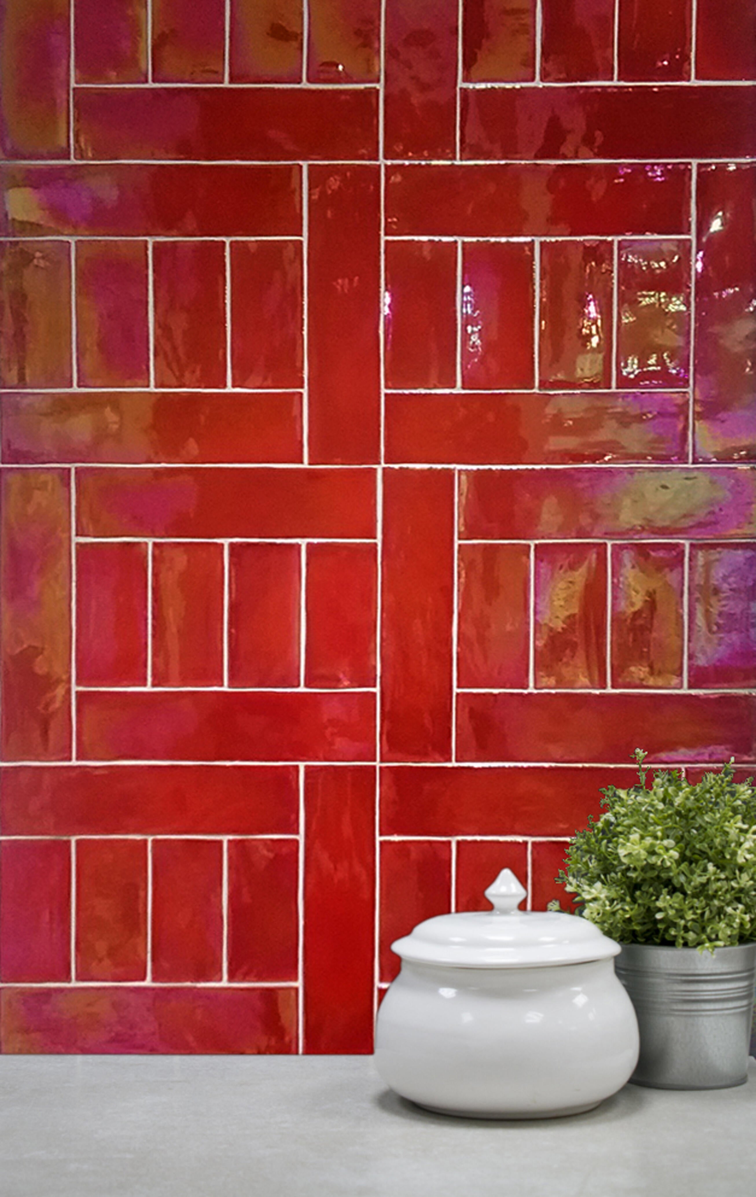 Azulejo cerámico dreams efecto zellige rojo 7.5x15 cm