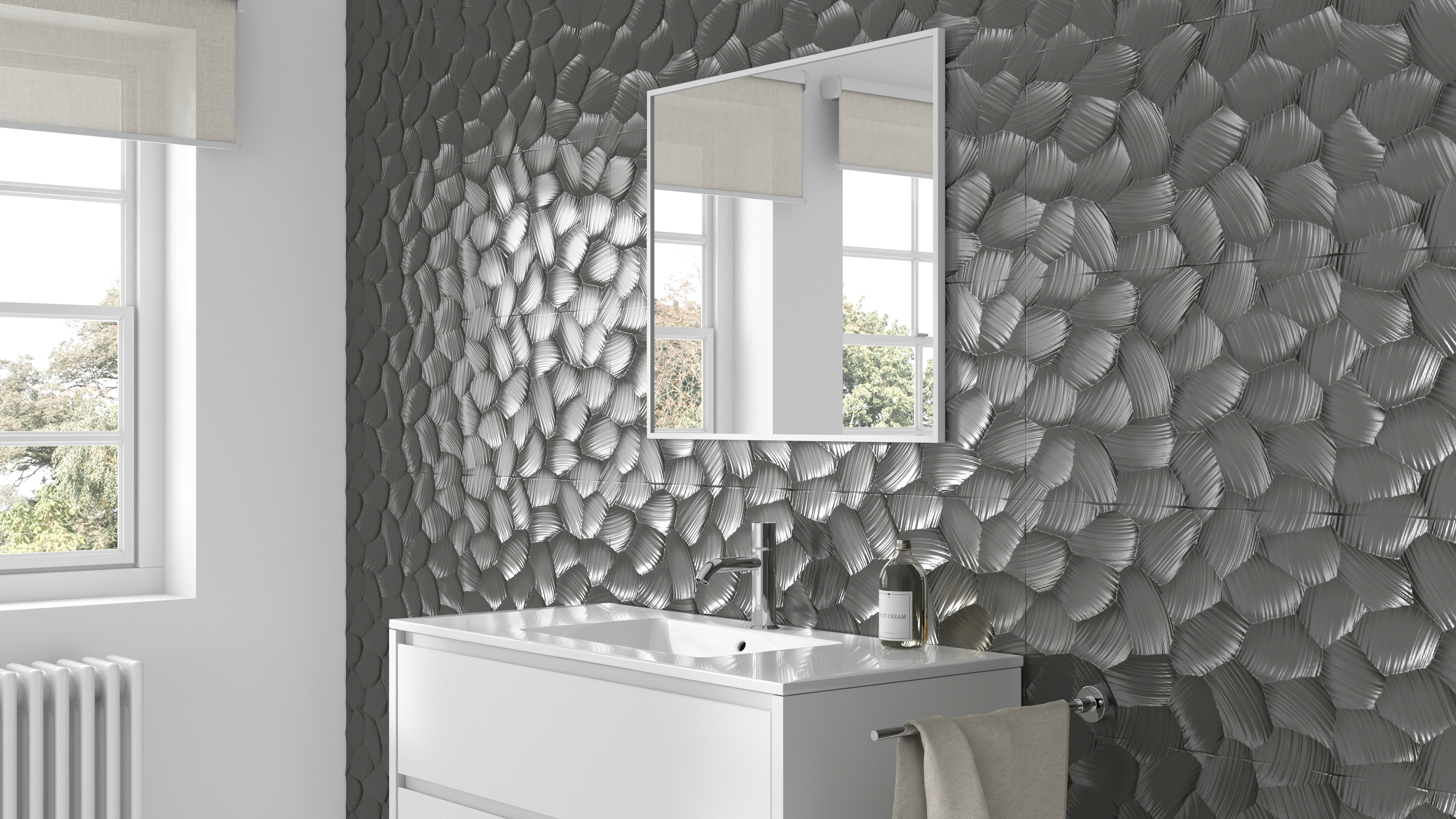 Azulejo cerámico White & Co efecto metal circle plata 31.5x100cm GRESPANIA - 2