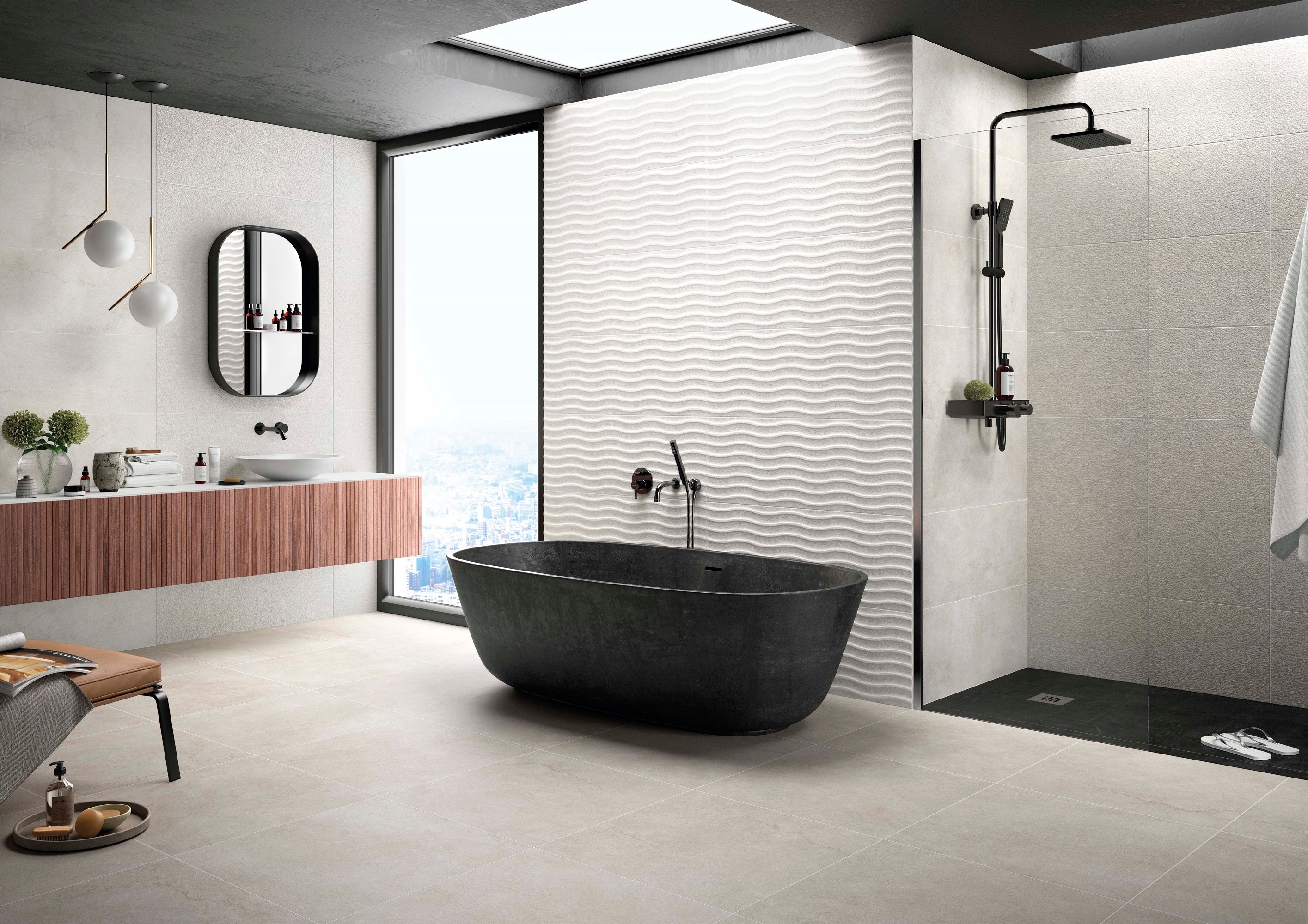 Azulejo cerámico narbona efecto piedra perla 33.3x90 cm