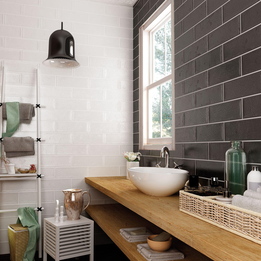 Azulejo porcelánico brick efecto zellige blanco 11x33.15 cm