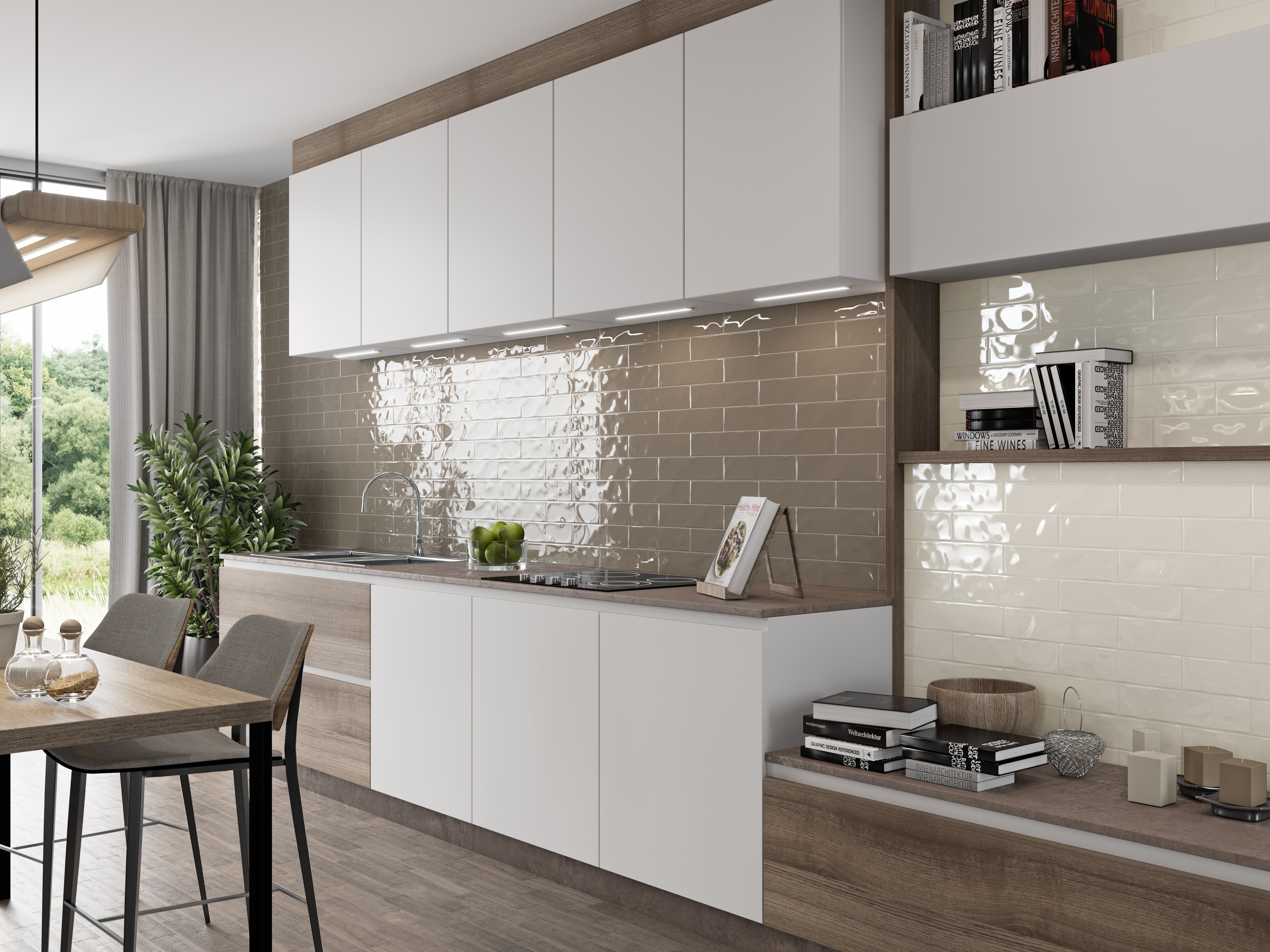 Azulejo cerámico acuarela efecto zellige taupe 7.5x30 cm