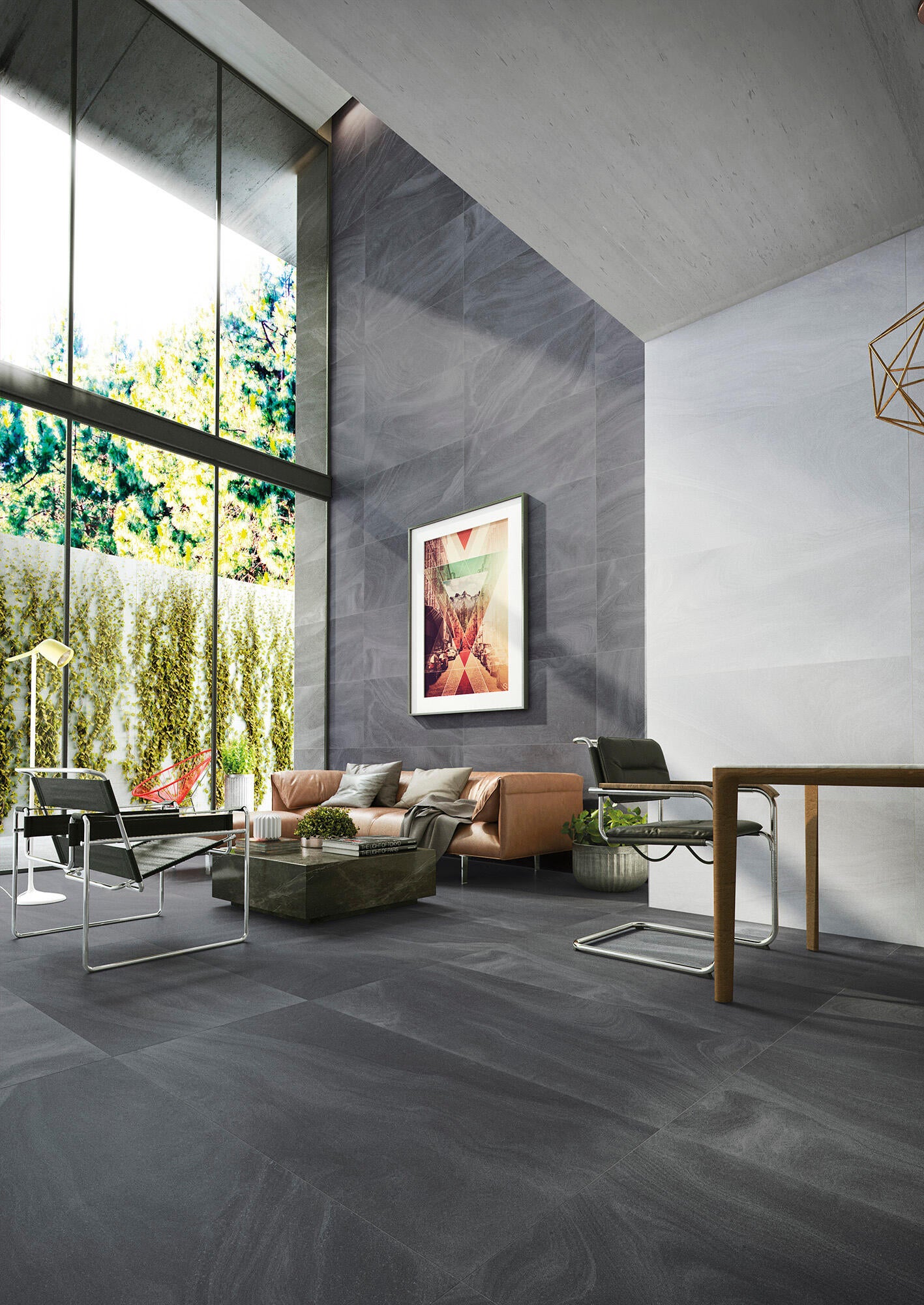 Suelo/azulejo cerámico austral efecto piedra antracita 45x90 cm c1