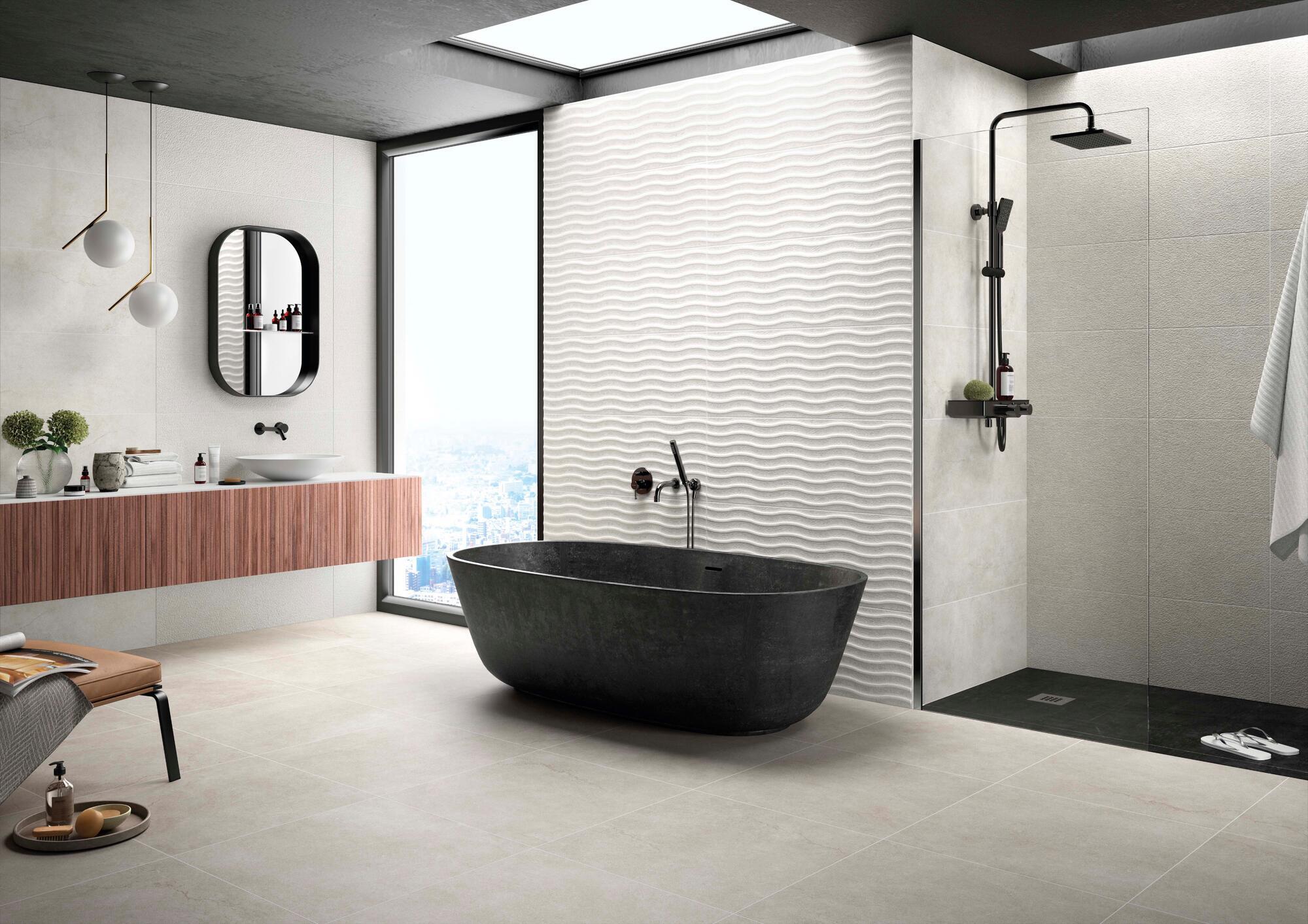 Azulejo cerámico narbona efecto piedra gris 33.3x90 cm