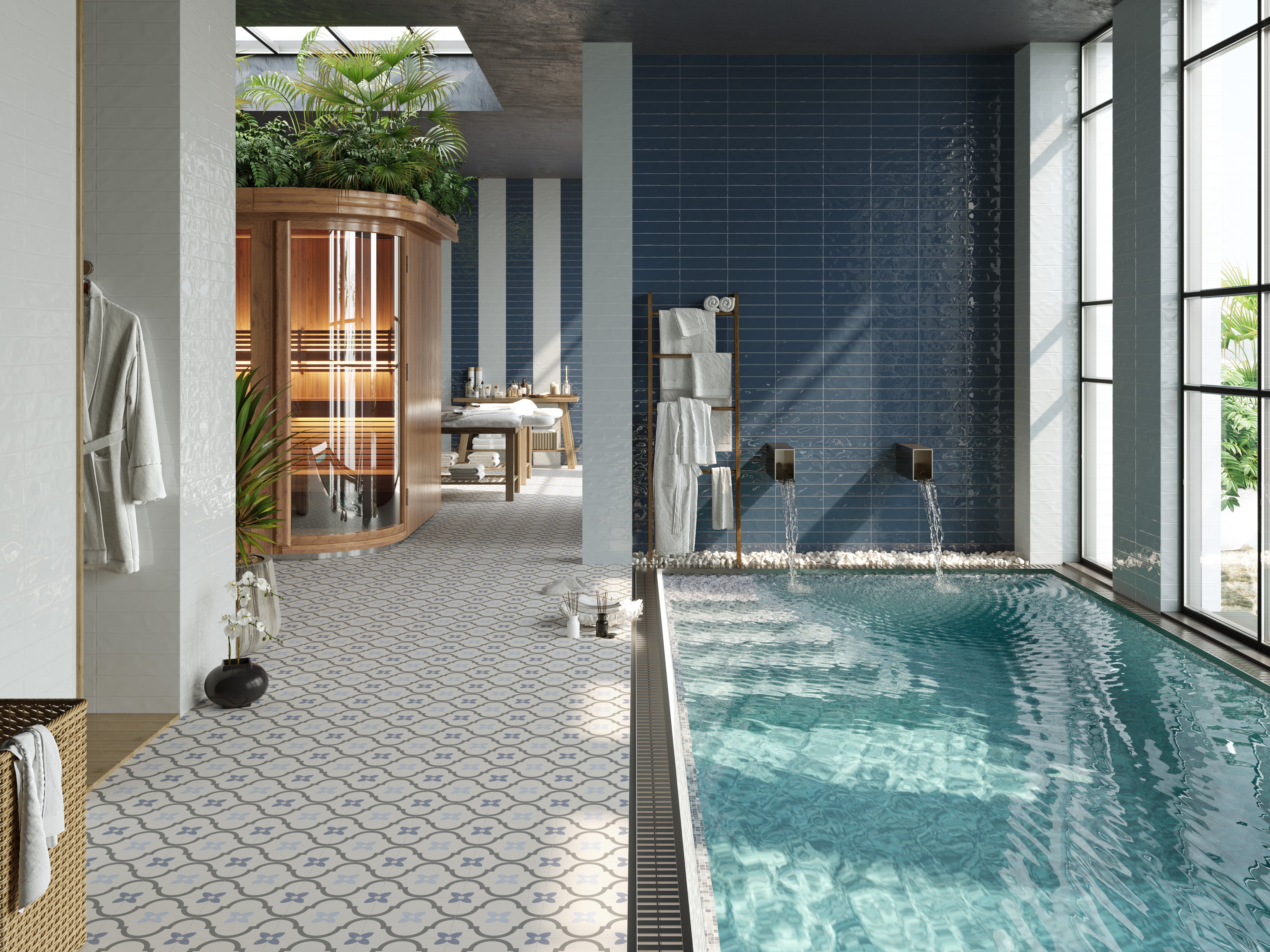 Azulejo cerámico acuarela efecto zellige ocean 7.5x30 cm