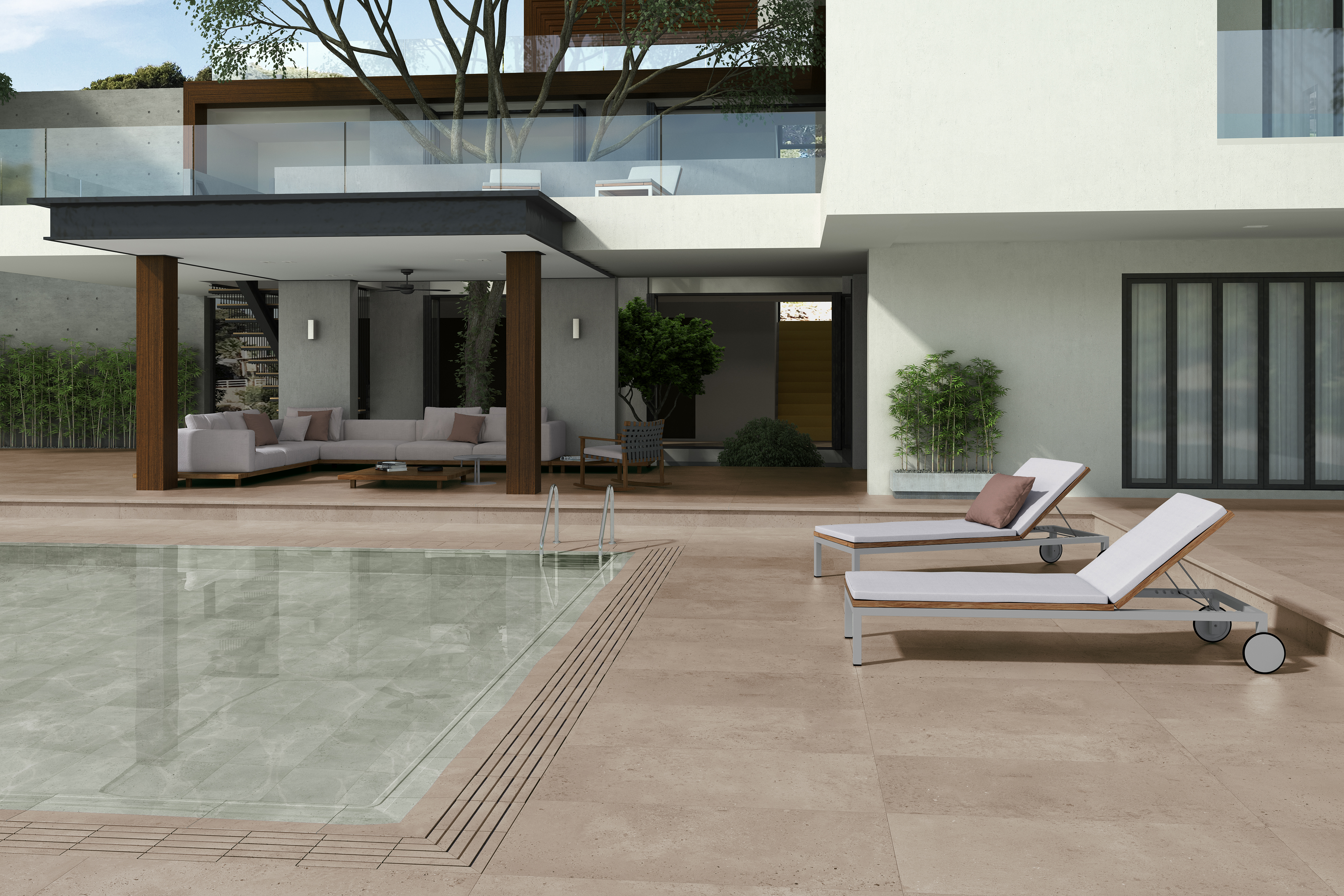 Azulejo piscina cerámico litos efecto piedra sabana 15x120 cm c1