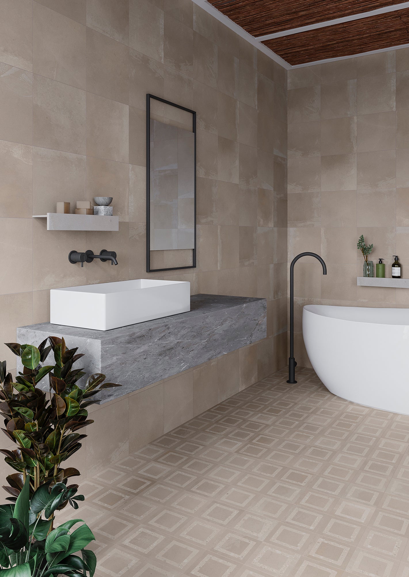 Suelo/azulejo porcelánico cottage efecto terracota grey deco 33.15x33.15 cm c1