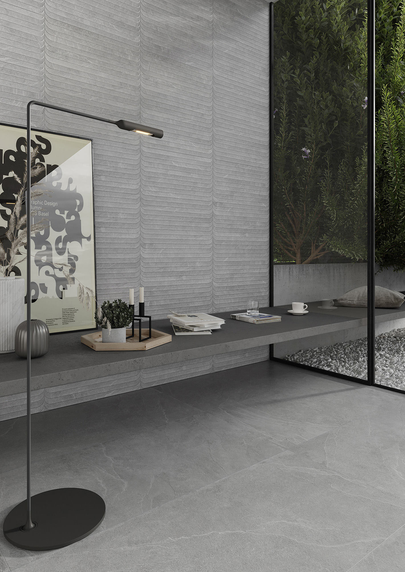 Azulejo porcelánico lavik efecto piedra, pizarra gris 45x90 cm