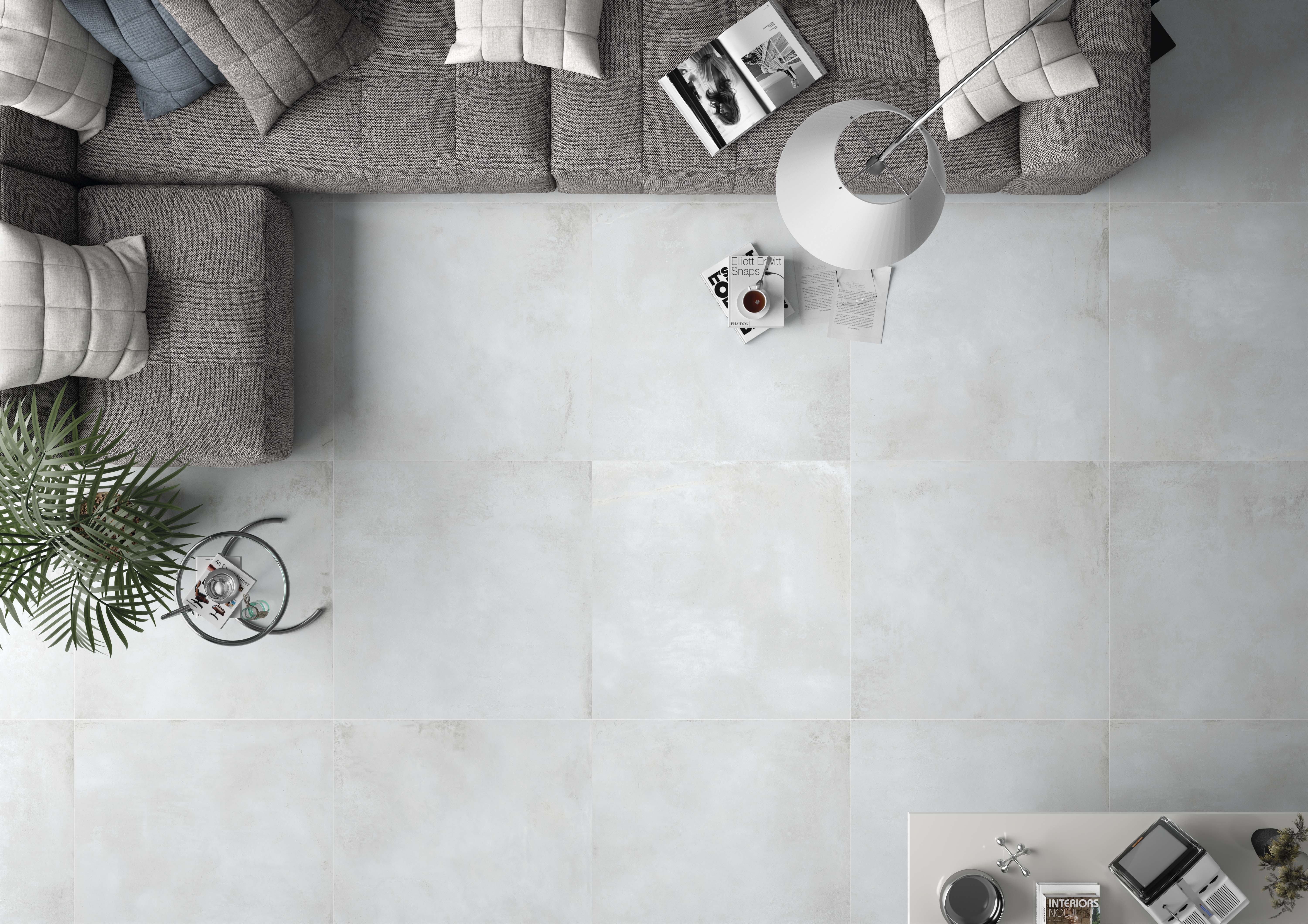 Suelo/azulejo porcelánico jasper efecto metal blanco 100x100 cm c1