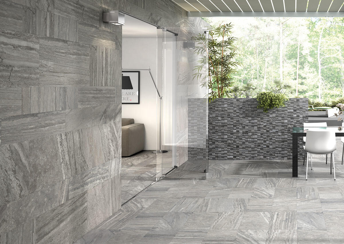 Suelo porcelánico portman efecto piedra gris 32x62.5 cm c1