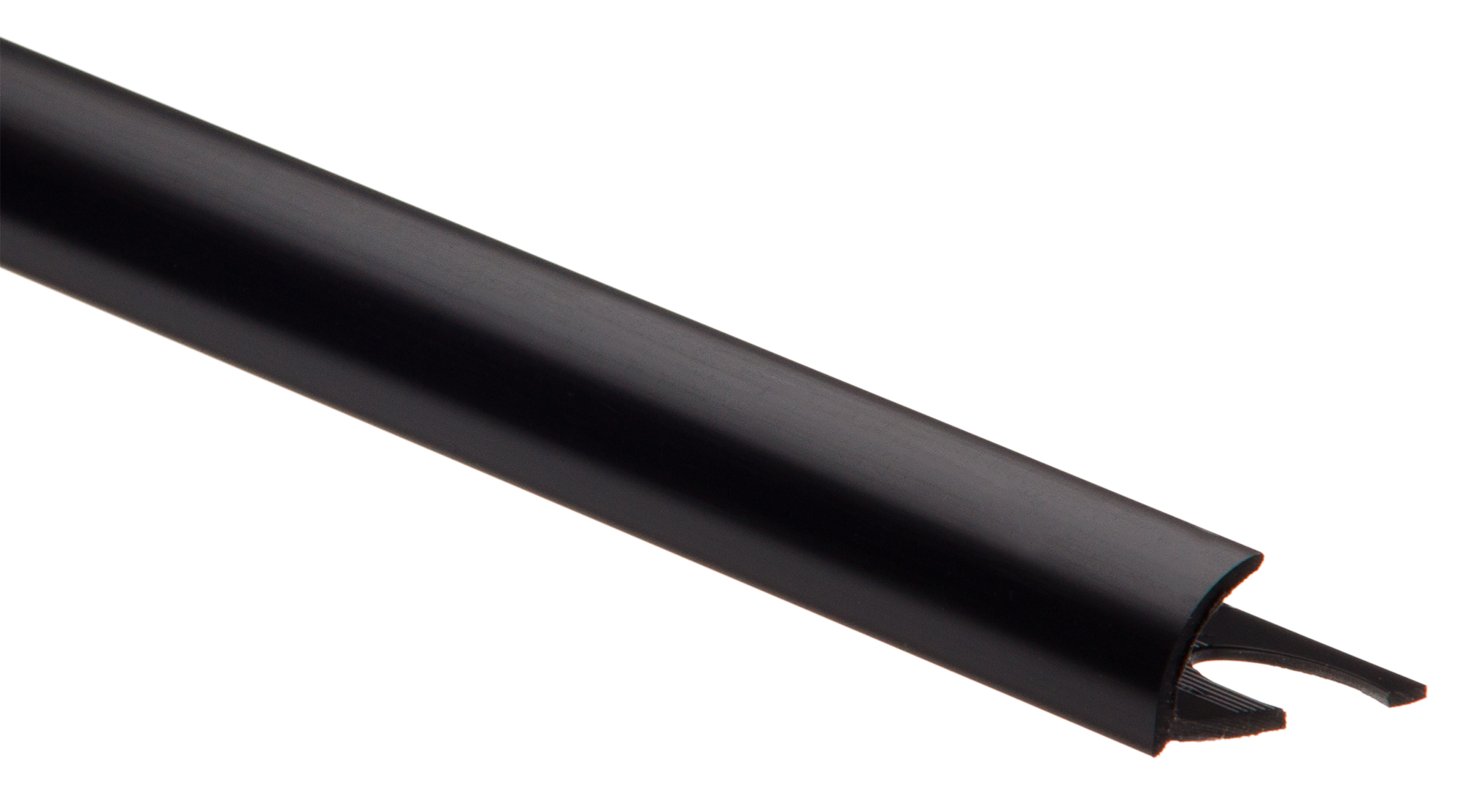 Perfil de esquina y borde externo curvo de pvc negro mate 2.5m x1cm