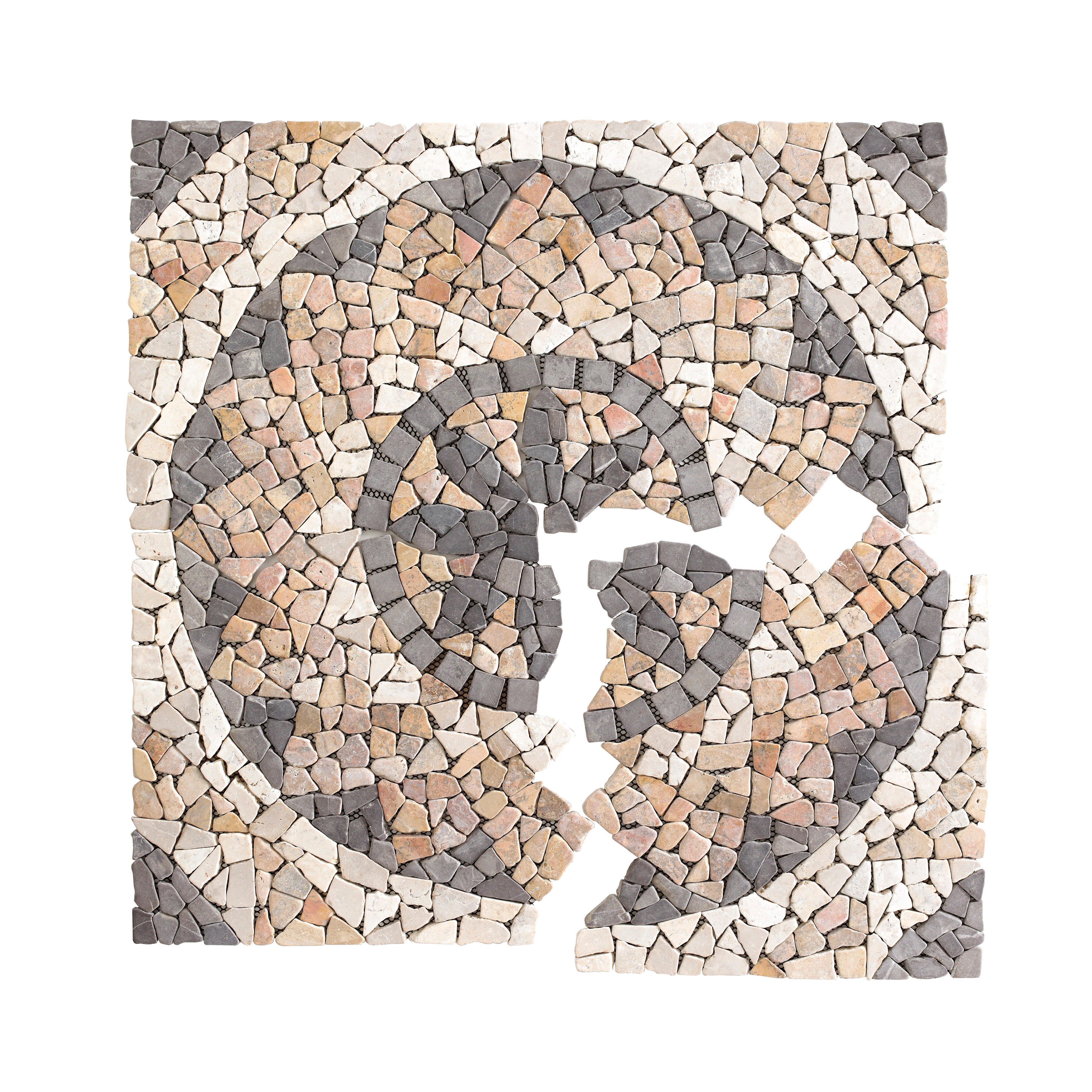 Rosetón wheel de mármol y travertino color blanco, marrón y gris de 80x80cm