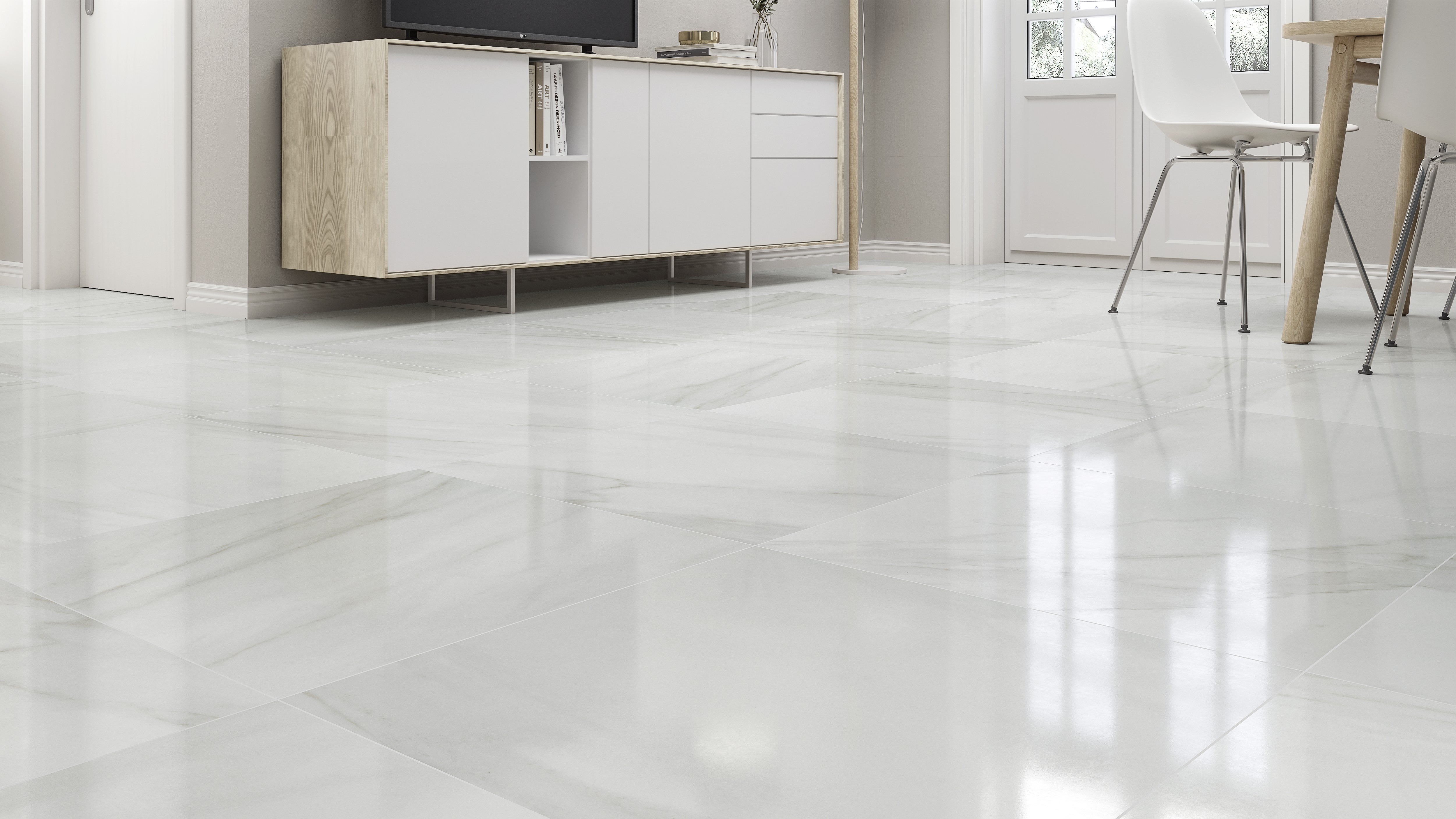 Piastrella da pavimento e rivestimento interno in gres porcellanato 60 x 60 cm rettificato smaltato bianco lucido Marmi R9 traffico intenso (pei 4/5) Sp. 9.5 mm 1.08 mq - 6