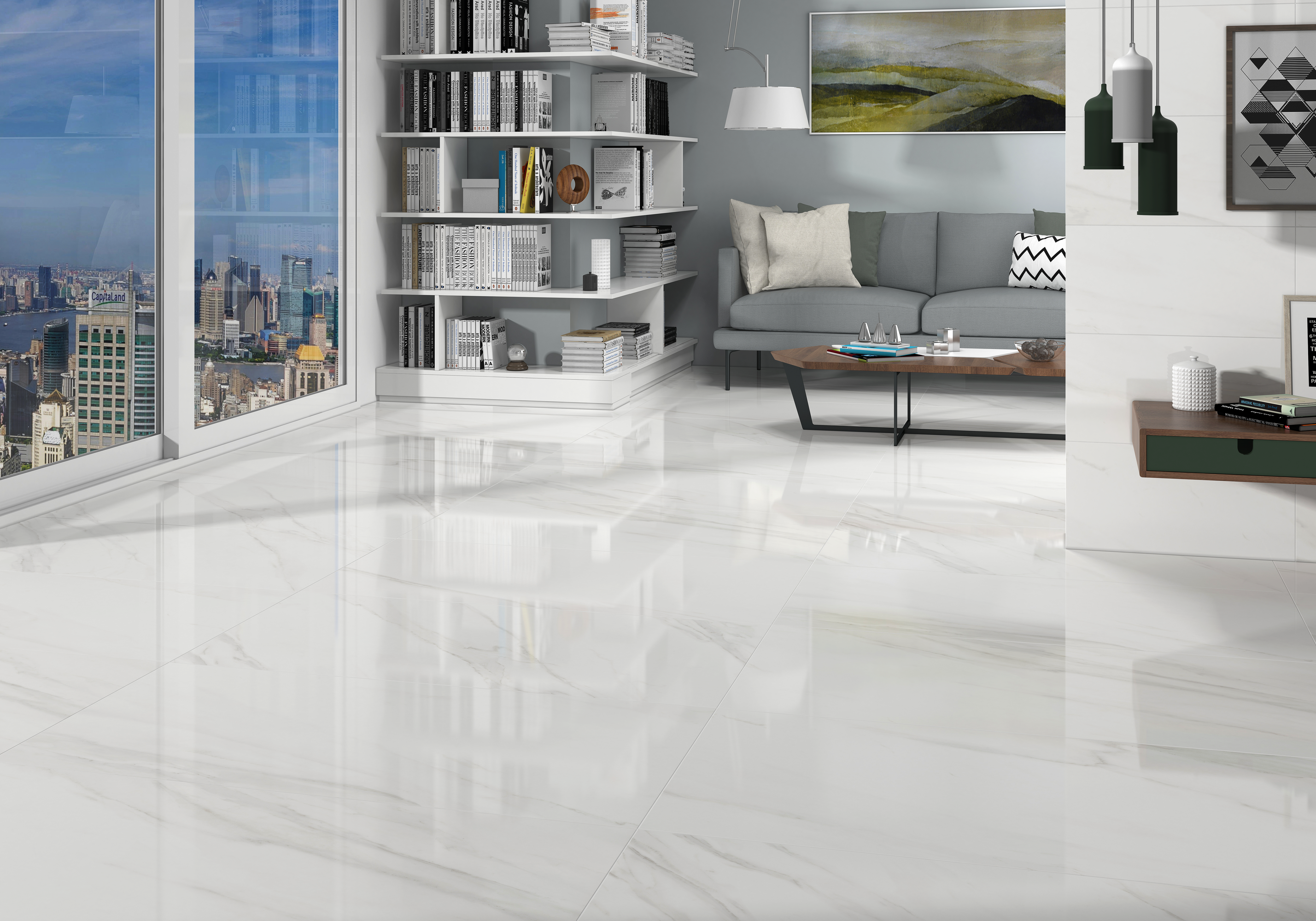 Piastrella da pavimento e rivestimento interno in gres porcellanato 60 x 120 cm rettificato smaltato bianco lucido Marmi R9 traffico intenso (pei 4/5) Sp. 10.5 mm 1.44 mq - 8