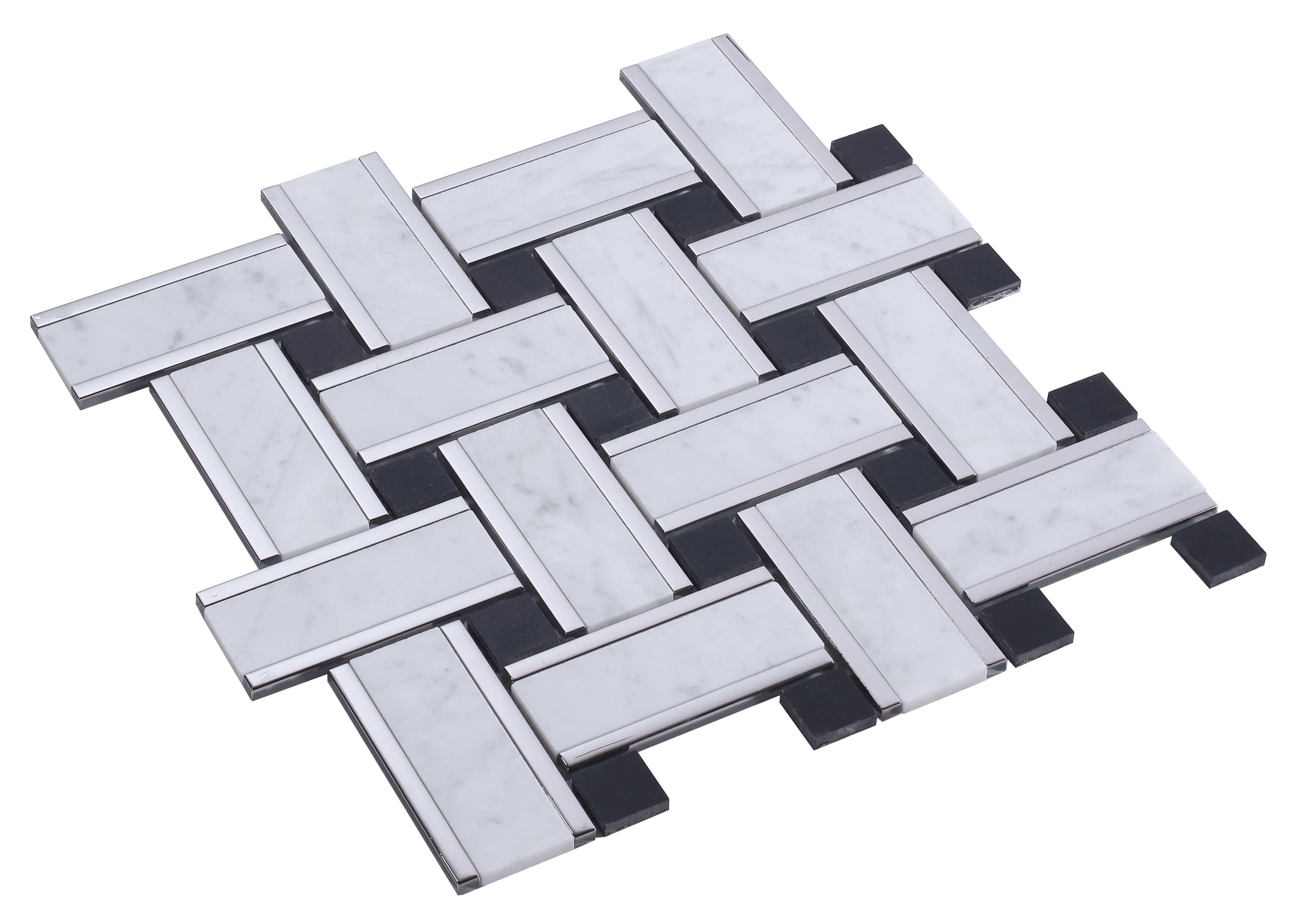 Azulejo mosaico mármol canvas efecto metal blanco 30x30 cm