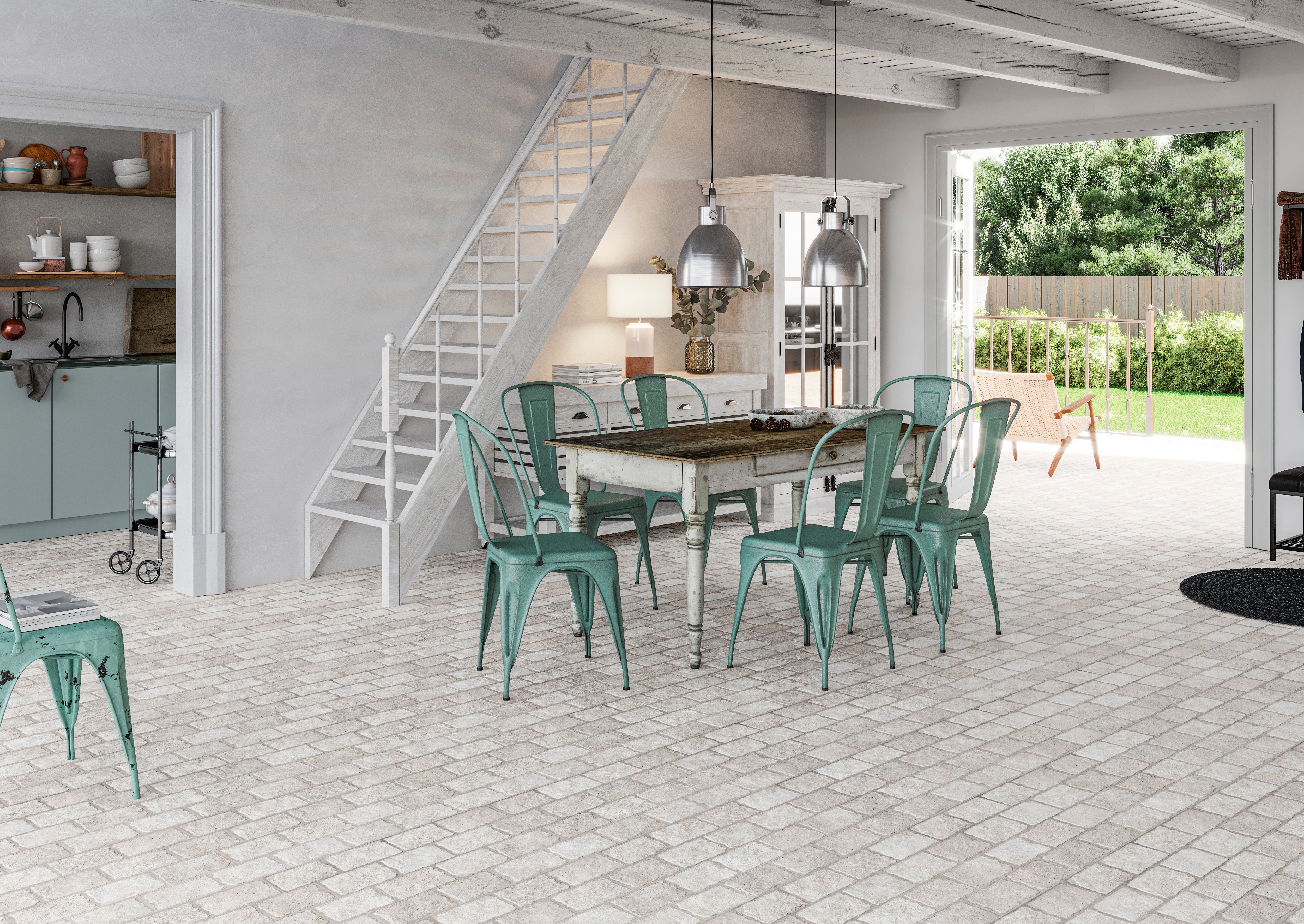 Suelo/azulejo porcelánico borgogna efecto empedrado gris 44x66 cm