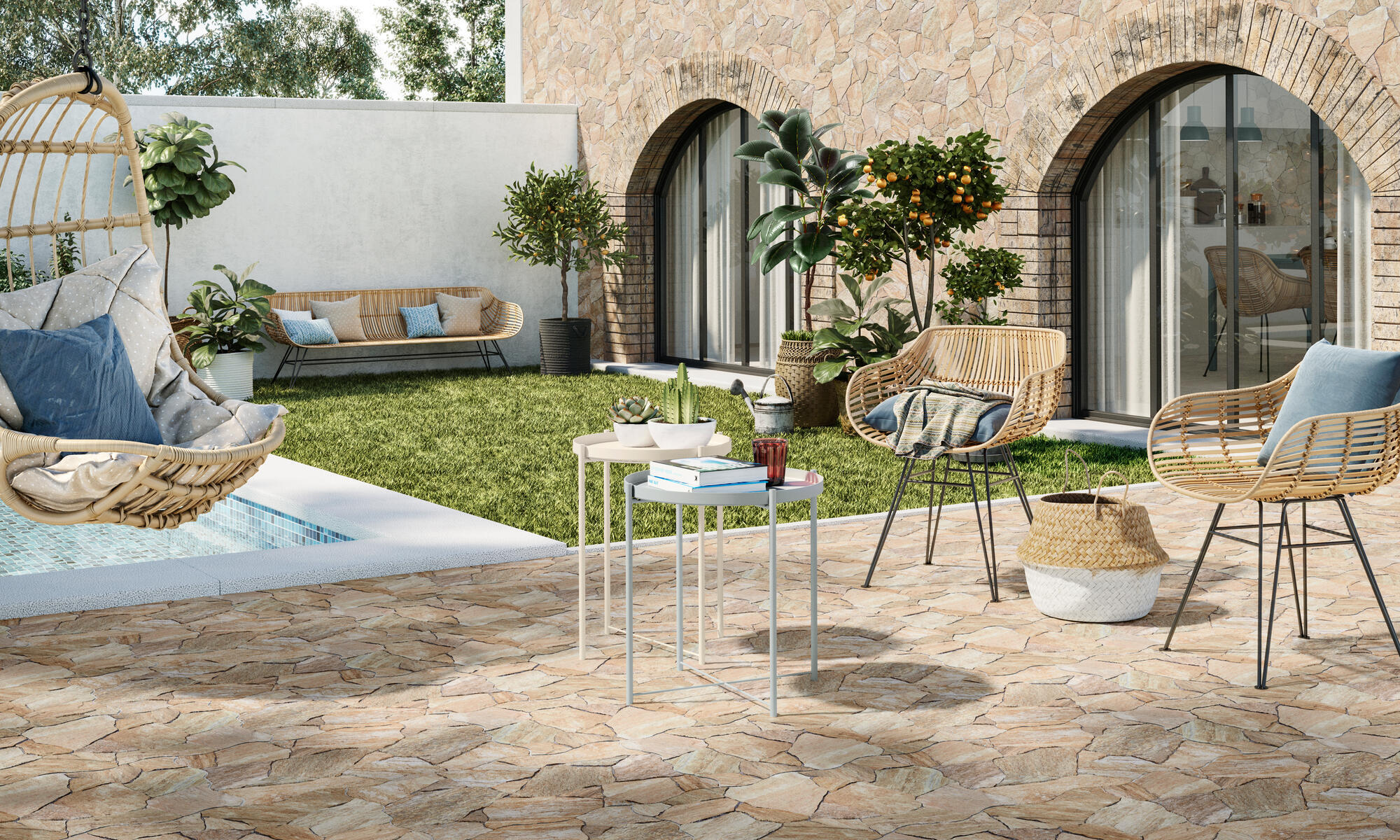 Suelo/azulejo porcelánico deva efecto empedrado beige 44x66 cm