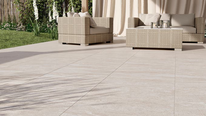 Pavimento cerâmico para exterior efeito pedra e granito