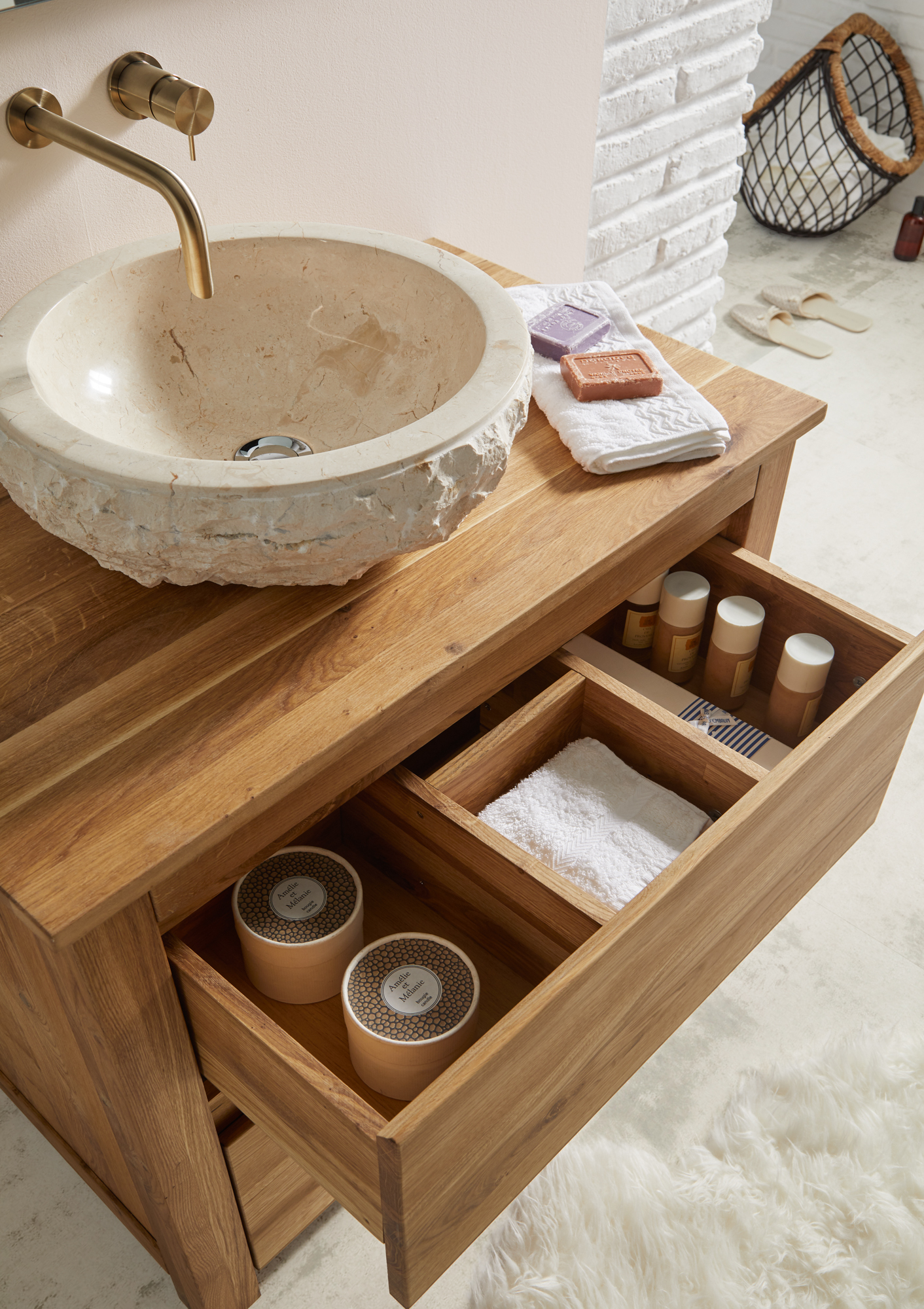 Lavatório de pousar 40 cm bege pedra Aruba - 14