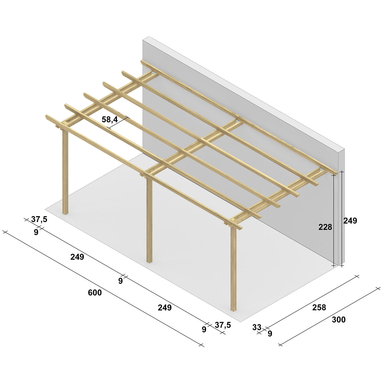 Pergola in legno naturale addossata 6 x 3 m - Orange - 2