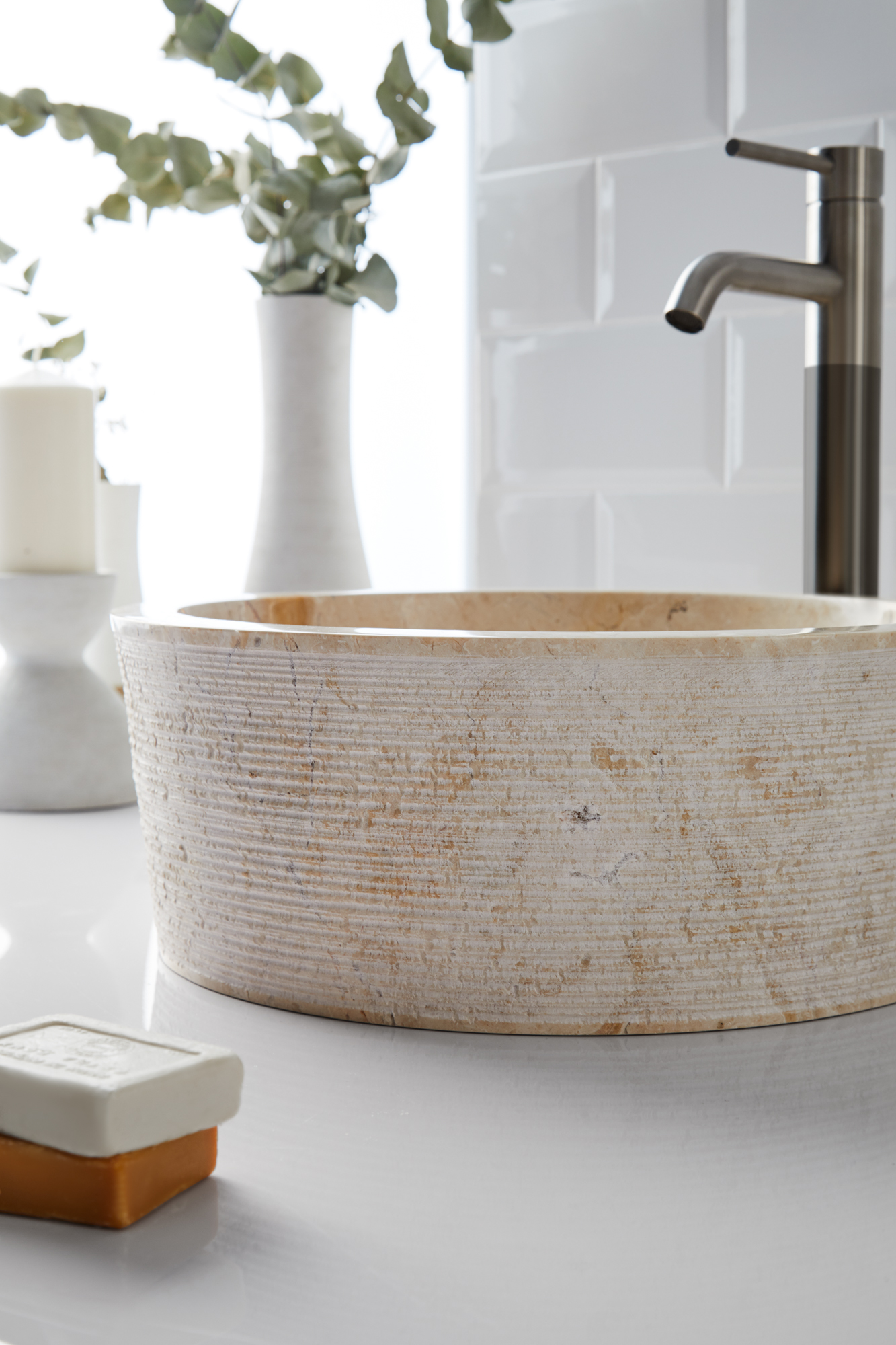 Lavatório de pousar 40 cm bege pedra Bahia - 14