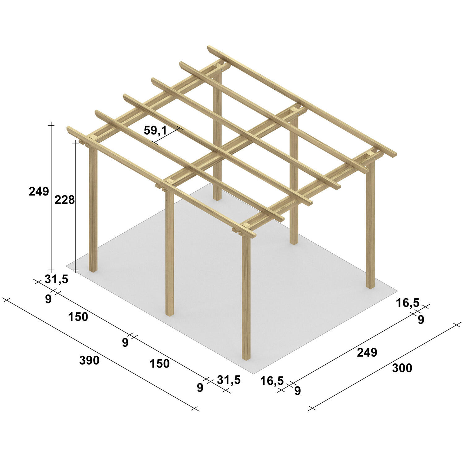 Pergola in legno naturale 4 x 3 m - Melon - 2