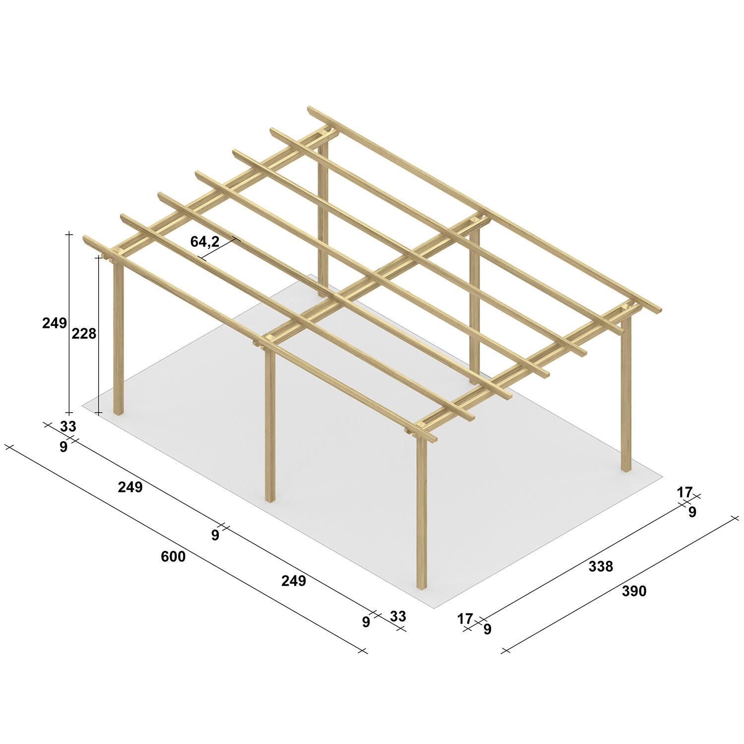 Pergola in legno naturale 6 x 4 m - Melon - 2