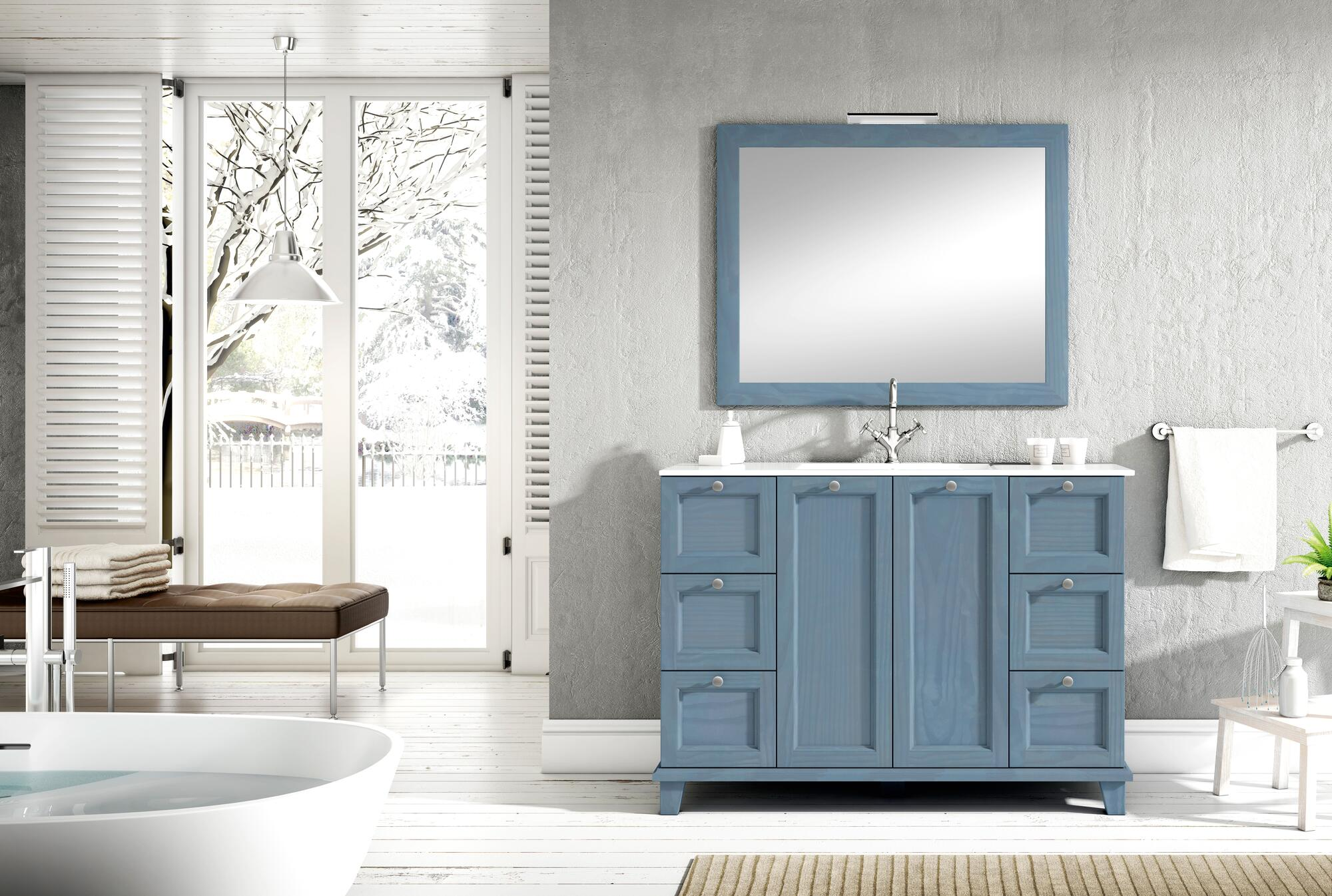 Mueble de baño con lavabo unike azul 120x45 cm