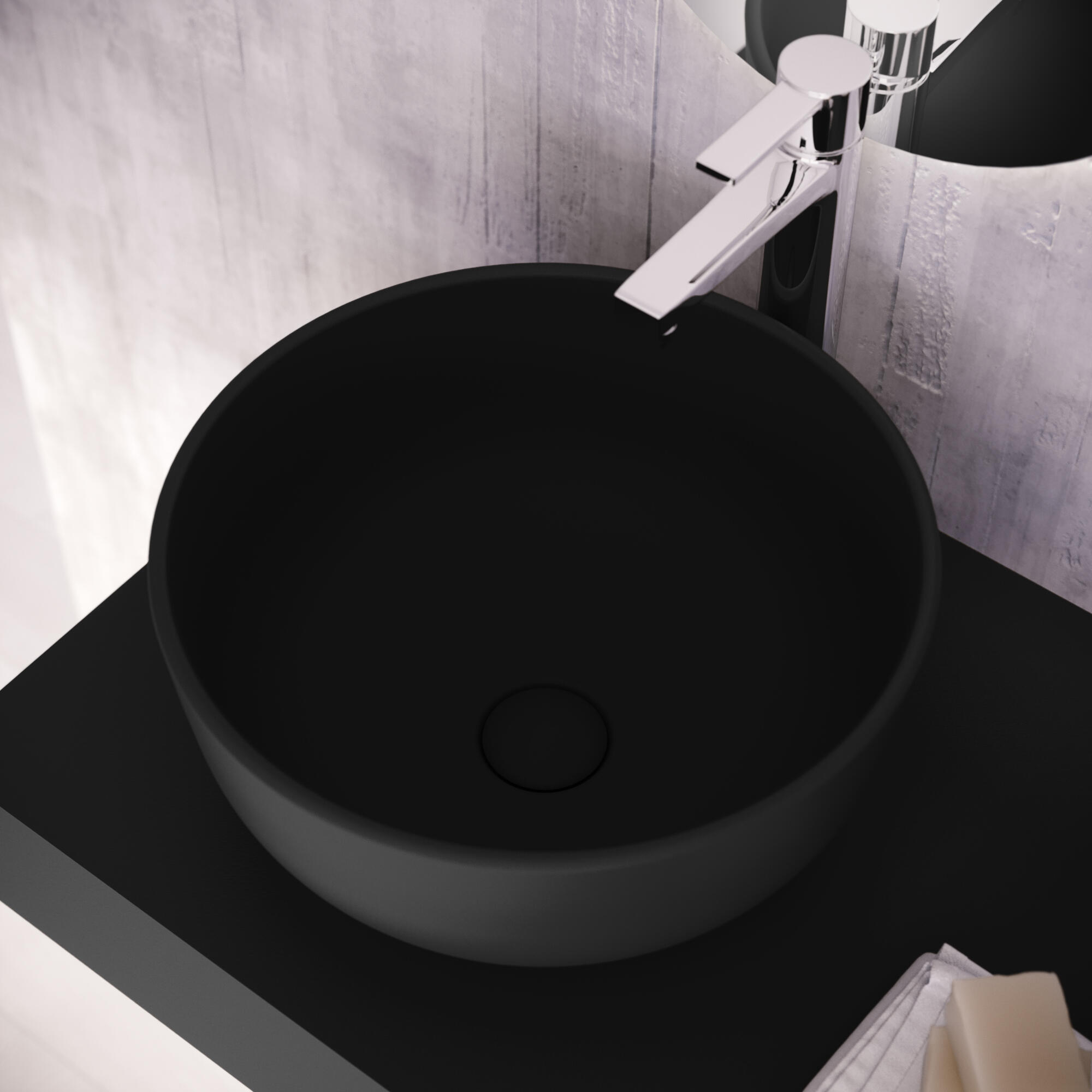 Lavabo sobre encimera de cerámica Benzo 37 cm de diámetro redondo negro mate - 2