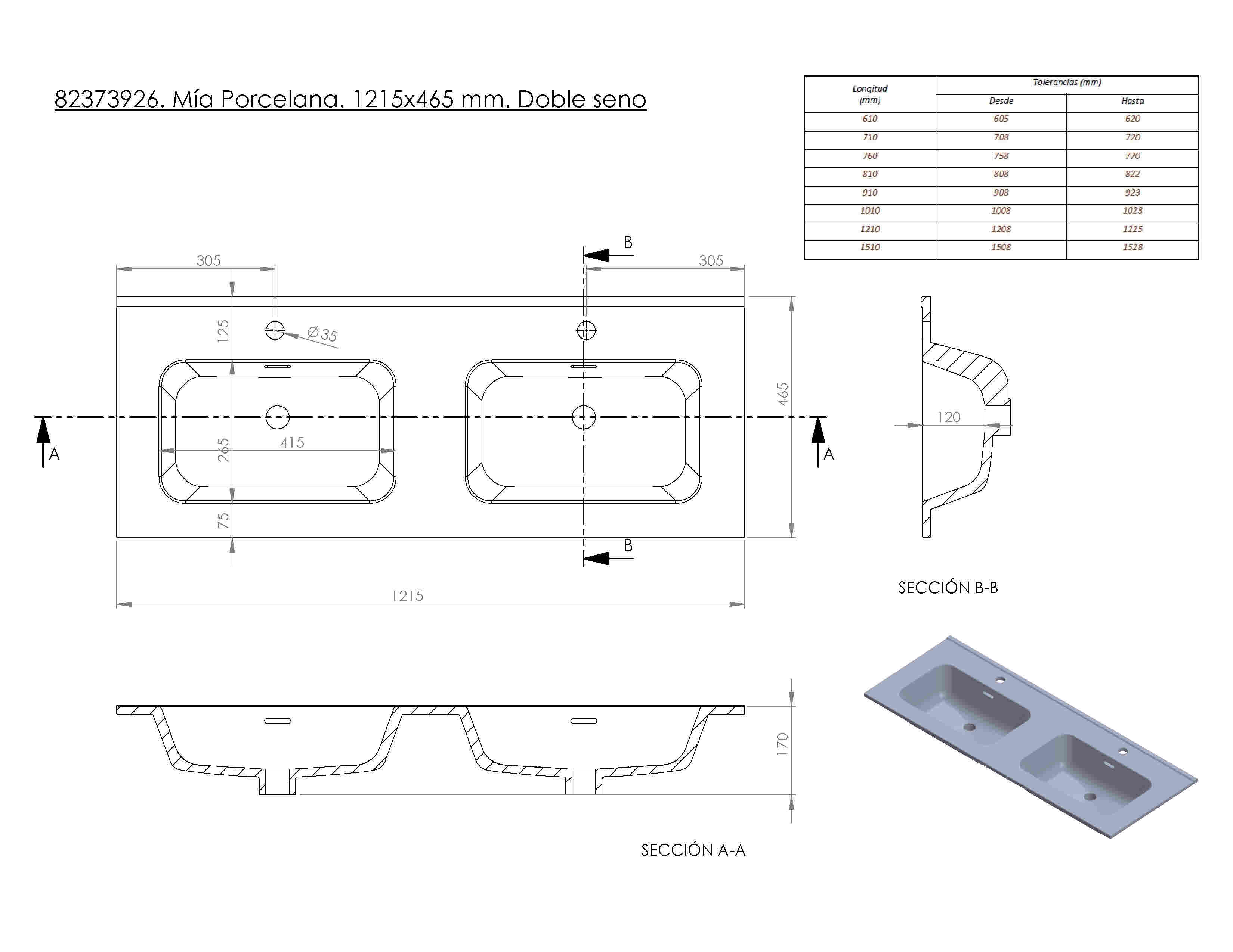 Lavatório de encastrar 121x15x46 cm branco Basins Mia - 5