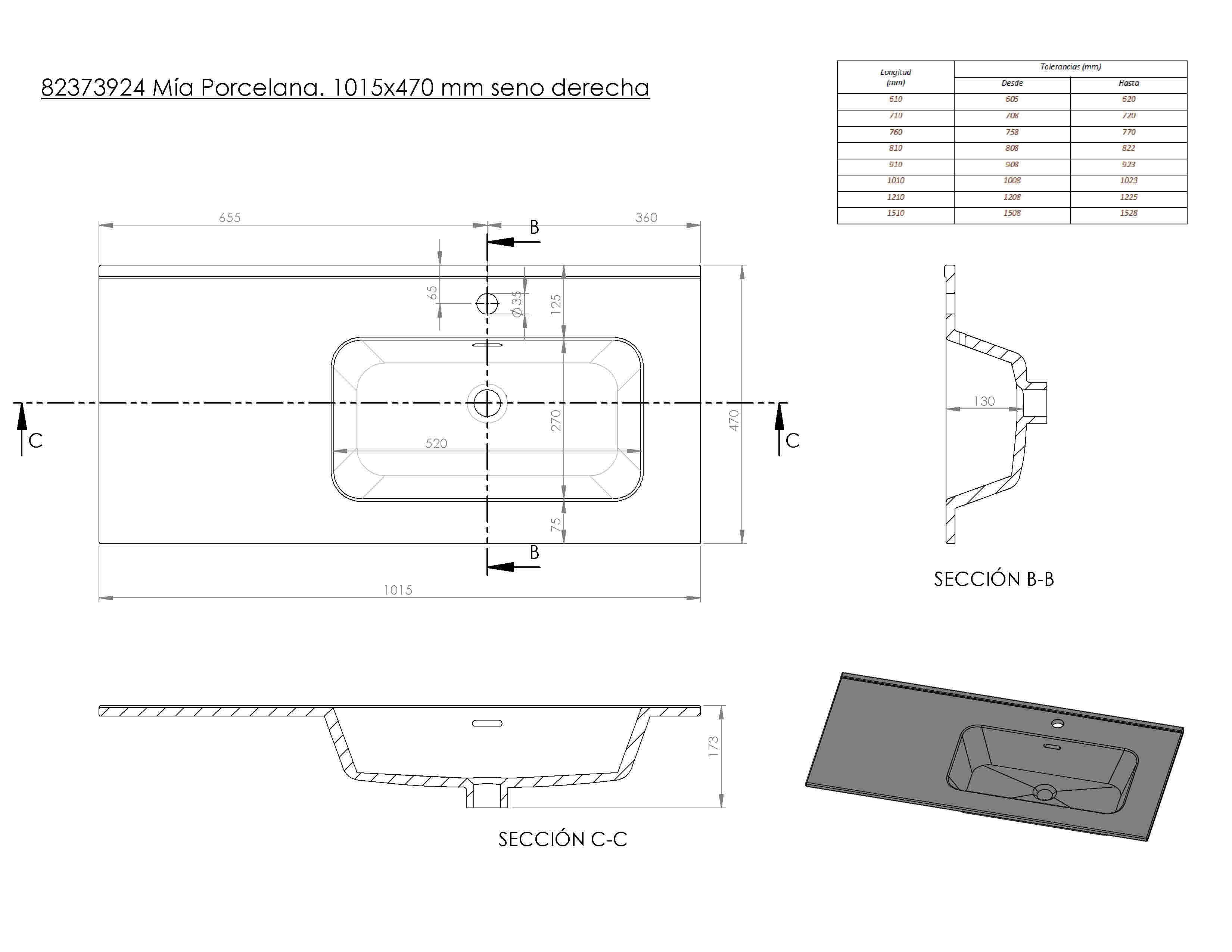 Lavabo encastrado Mia  101x18x46 cm - 5