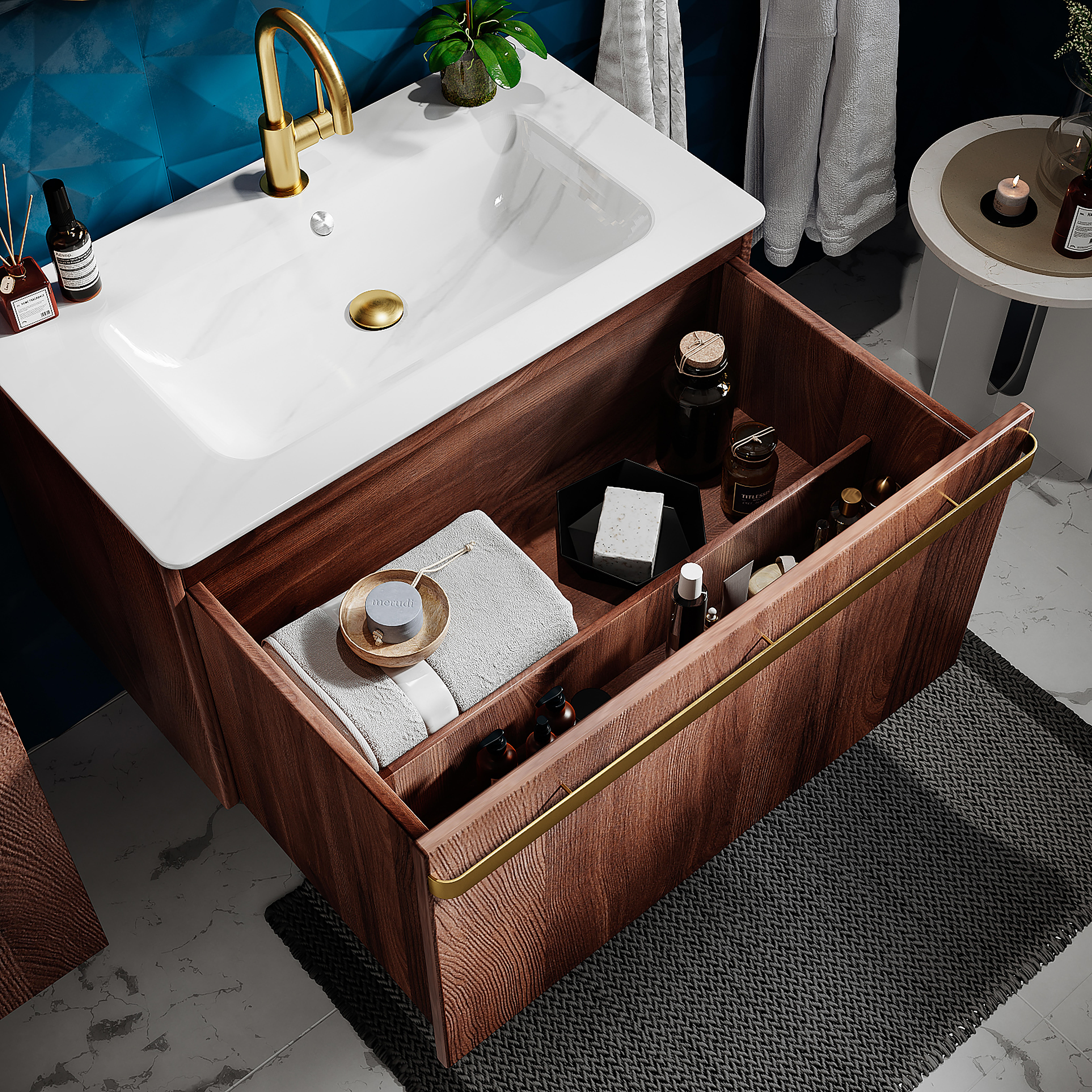 Lavabo a incasso rettangolare vasca centrale L 81 x H 15.5 x P 46 cm in ceramica bianco lucido - 2
