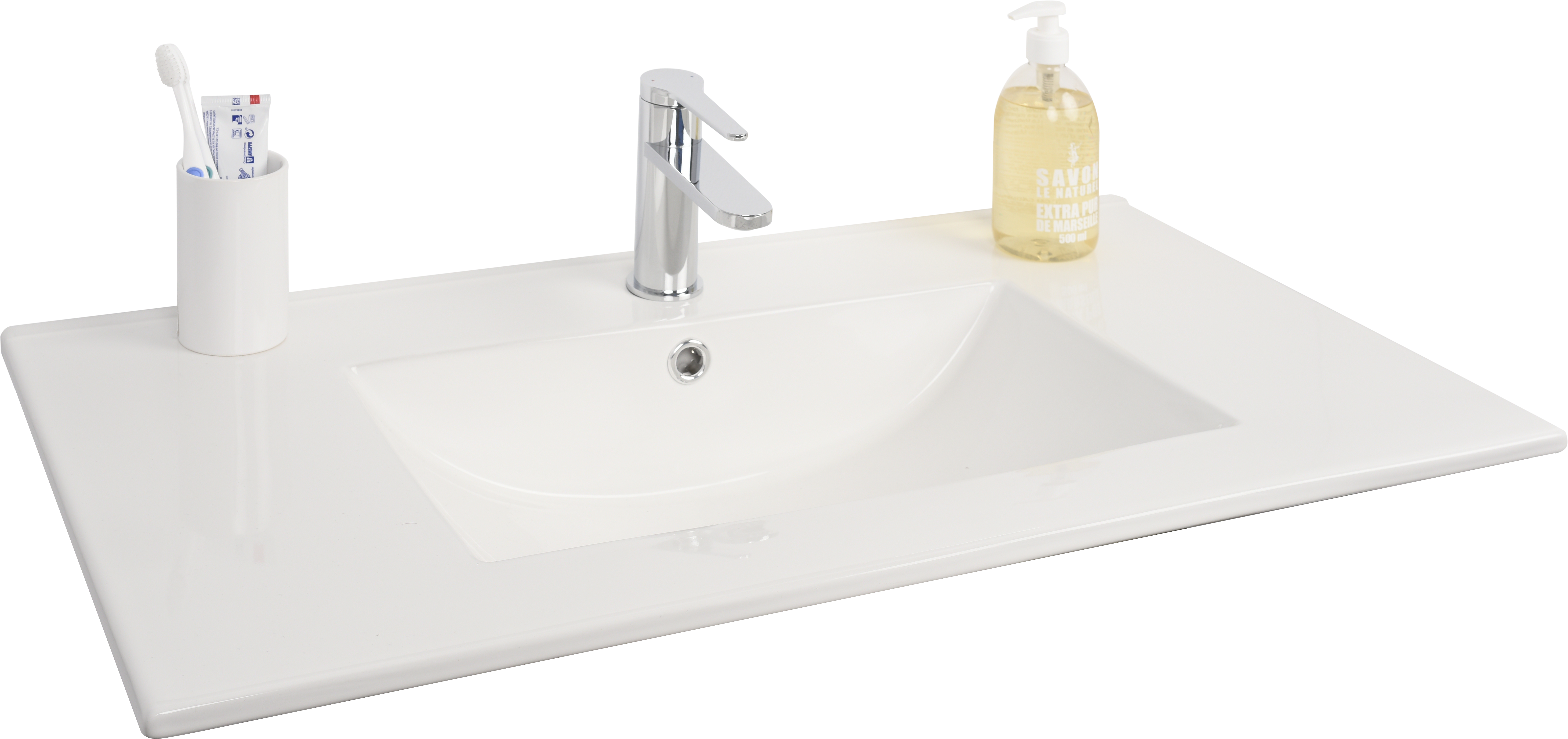 Lavabo a incasso rettangolare vasca centrale Essential L 81 x H 16 x P 46 cm in ceramica bianco lucido - 15
