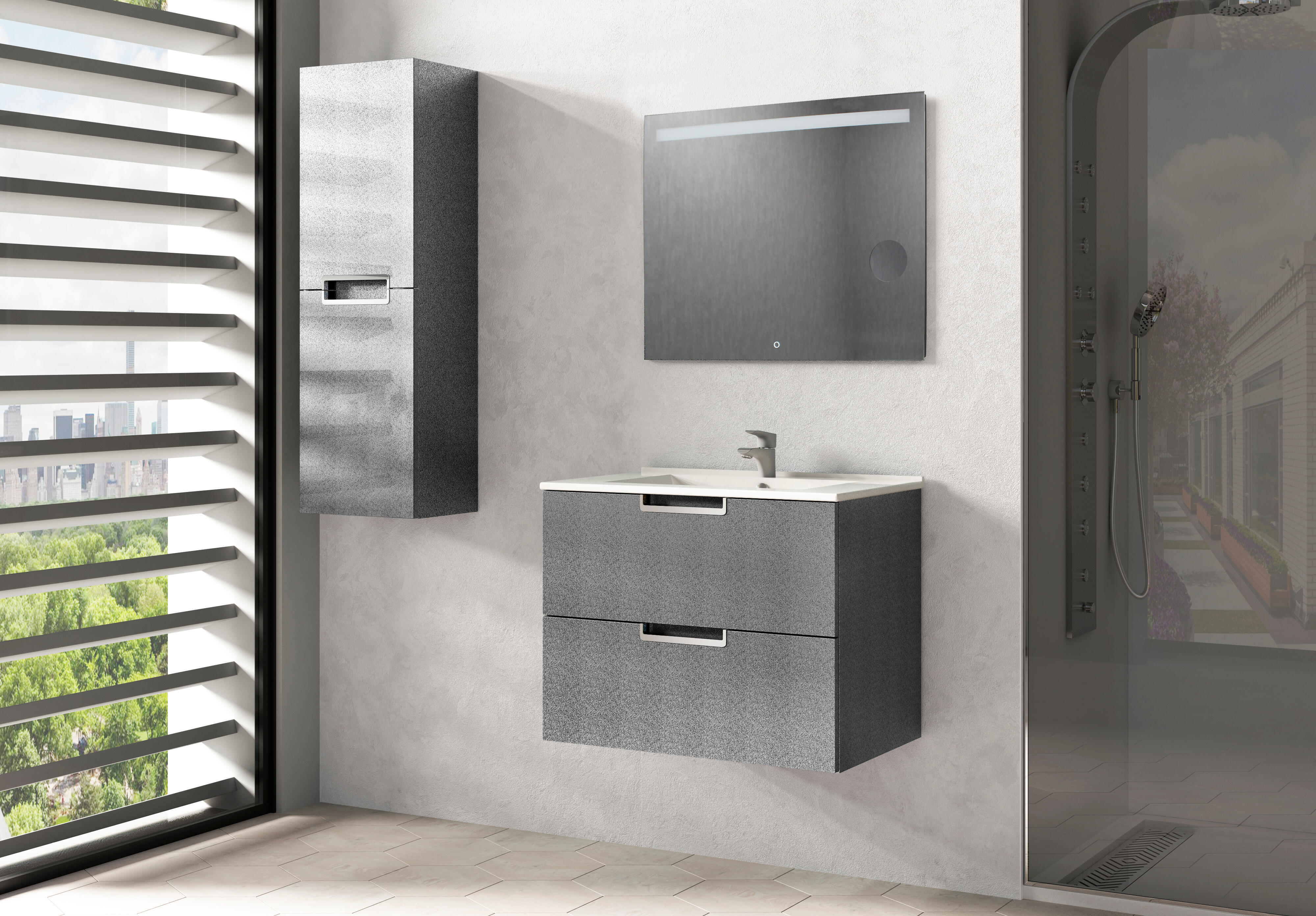 Espejo de baño con luz LED Anaya blanco con antivaho, táctil 80x80cm - 3