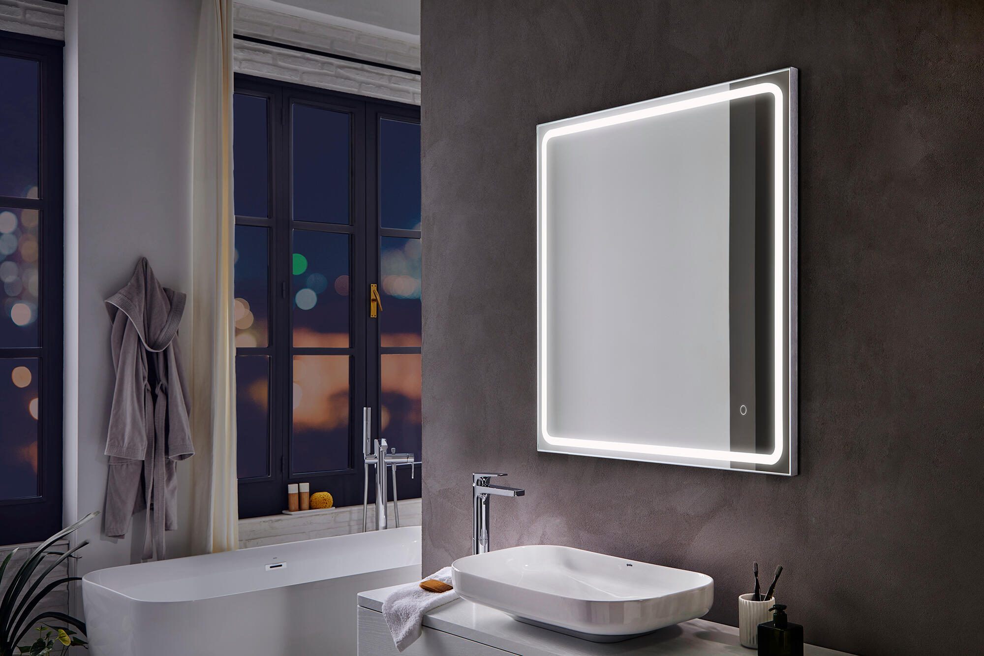 Espejo de baño con luz LED Mia, manual, táctil, 70x80cm - 4