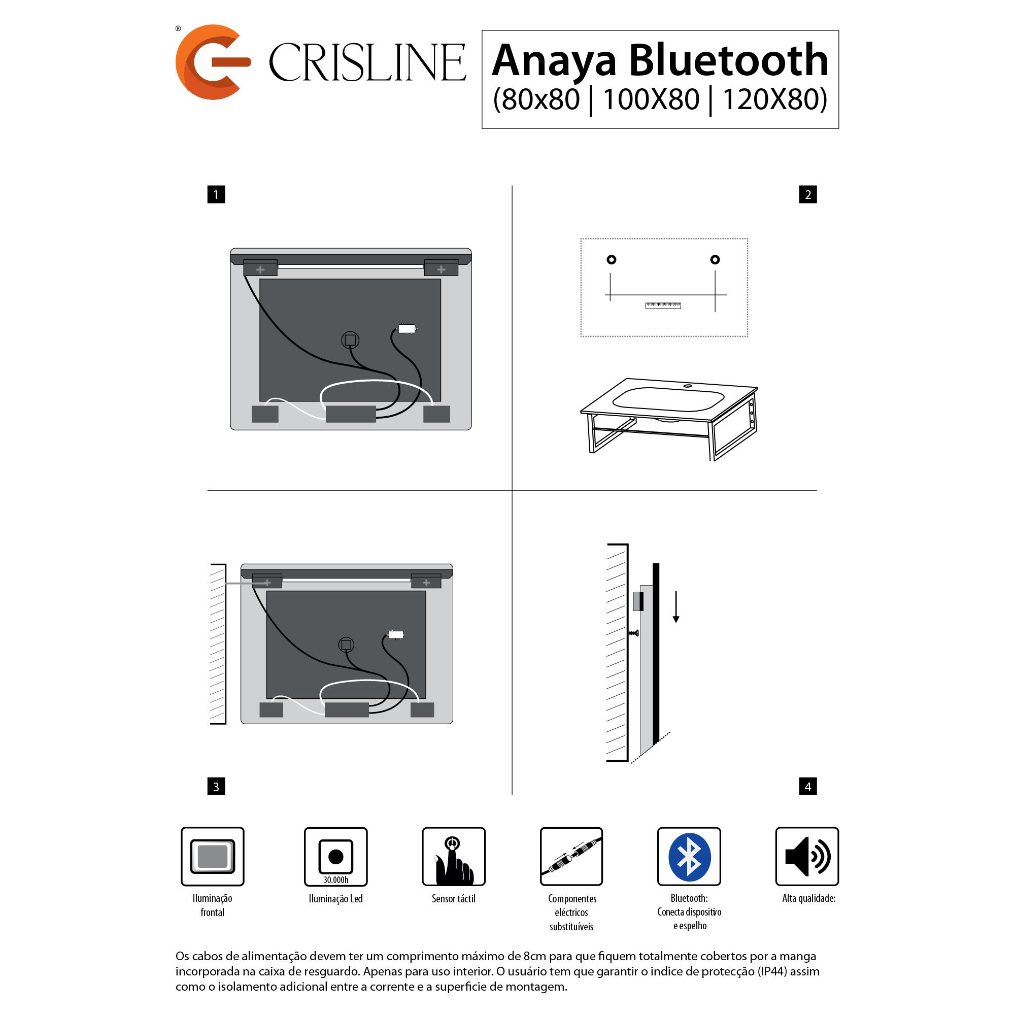 Espejo de baño con luz LED Anaya blanco con antivaho, táctil 80x80cm - 8